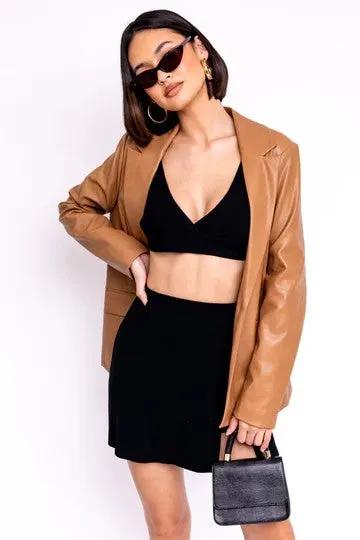 Le Lis LE LIS Power Play Vegan Leather Blazer – Camel & Olive - Coats & Jackets Vegan leather blazer