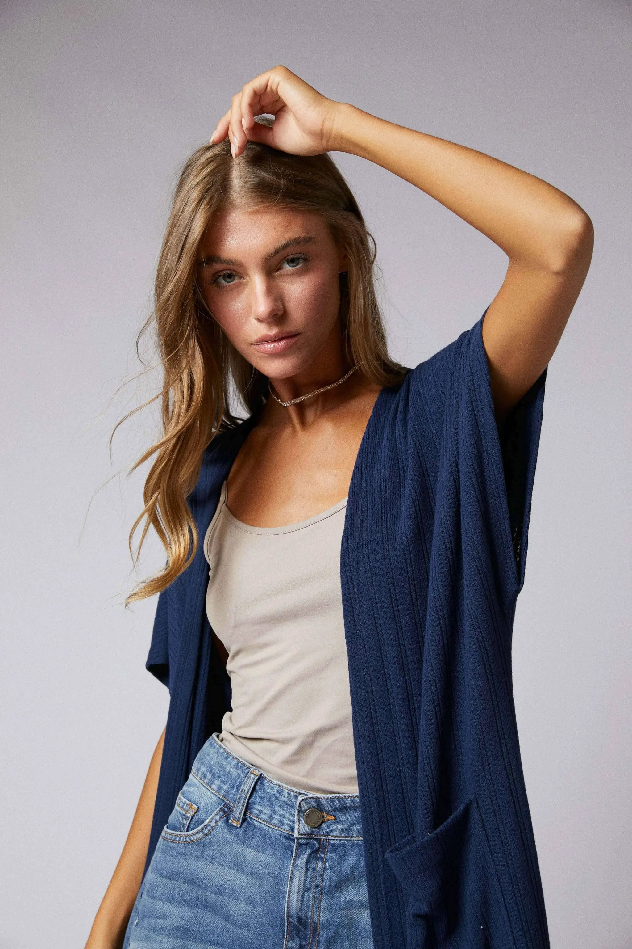 Cerule Navy Side Slit Duster Cardigan - Cardigans