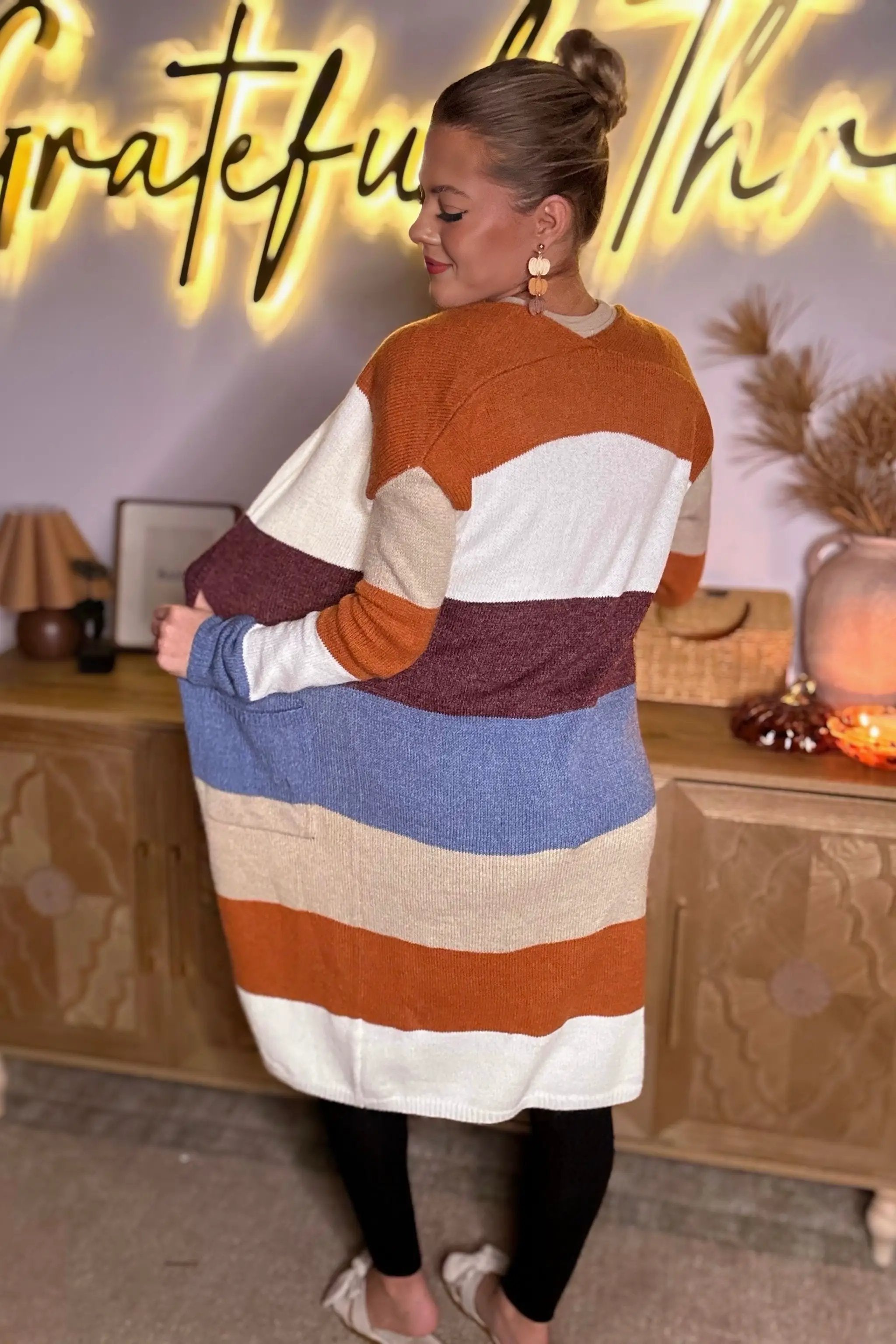 Grateful Threads Boutique Multicolor Colorblock Open Front Long Knit Cardigan - Cardigans Multicolor Colorblock Open Front Long Knit Cardigan