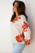 Grateful Threads Boutique Bold Flower Pattern Sweater - Sweaters Beige Bold Flower Pattern Southern Girl Baggy Sweater