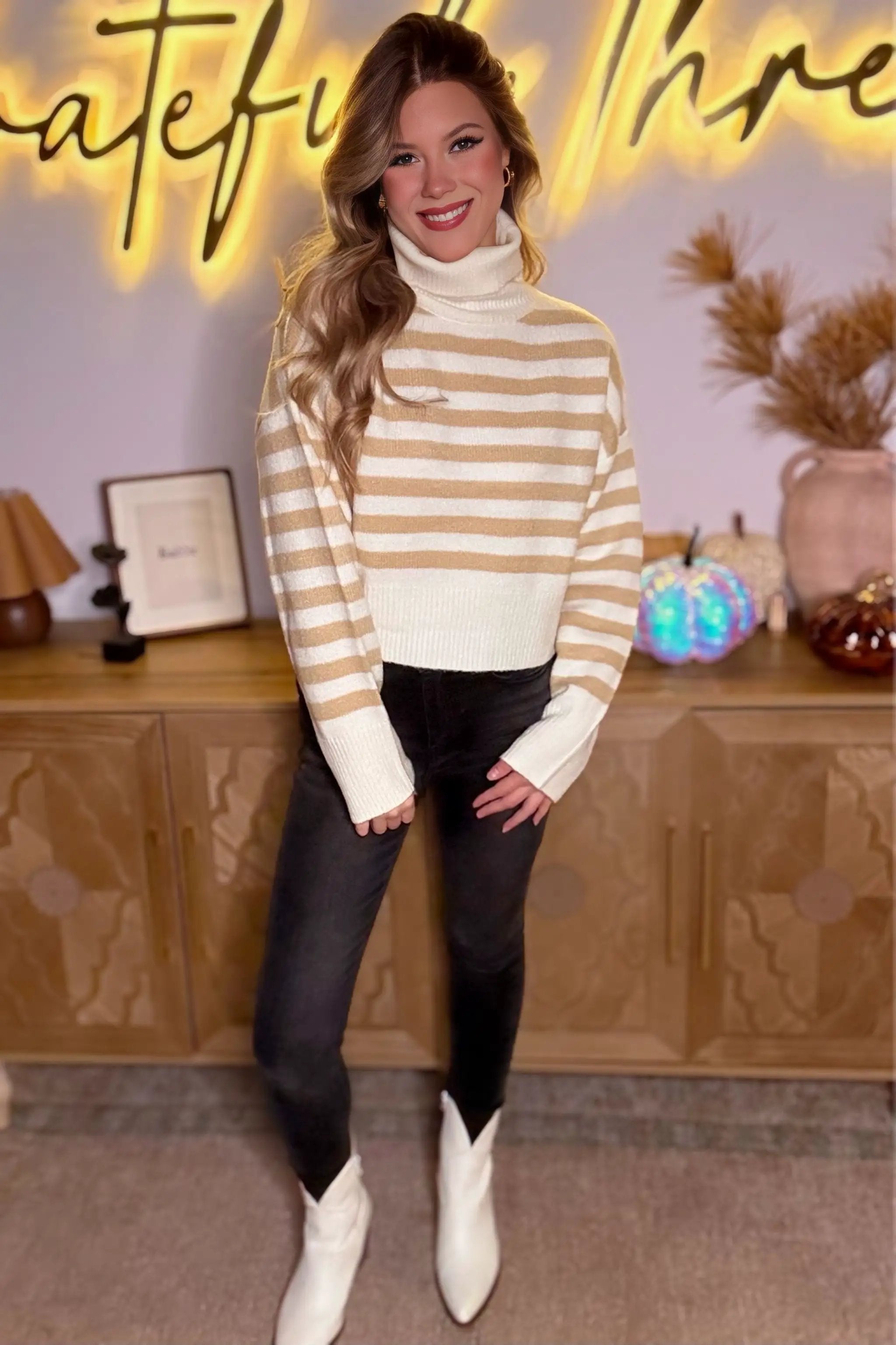 HYFVE HYFIVE Neutral Hour Striped Turtleneck Sweater - Sweaters