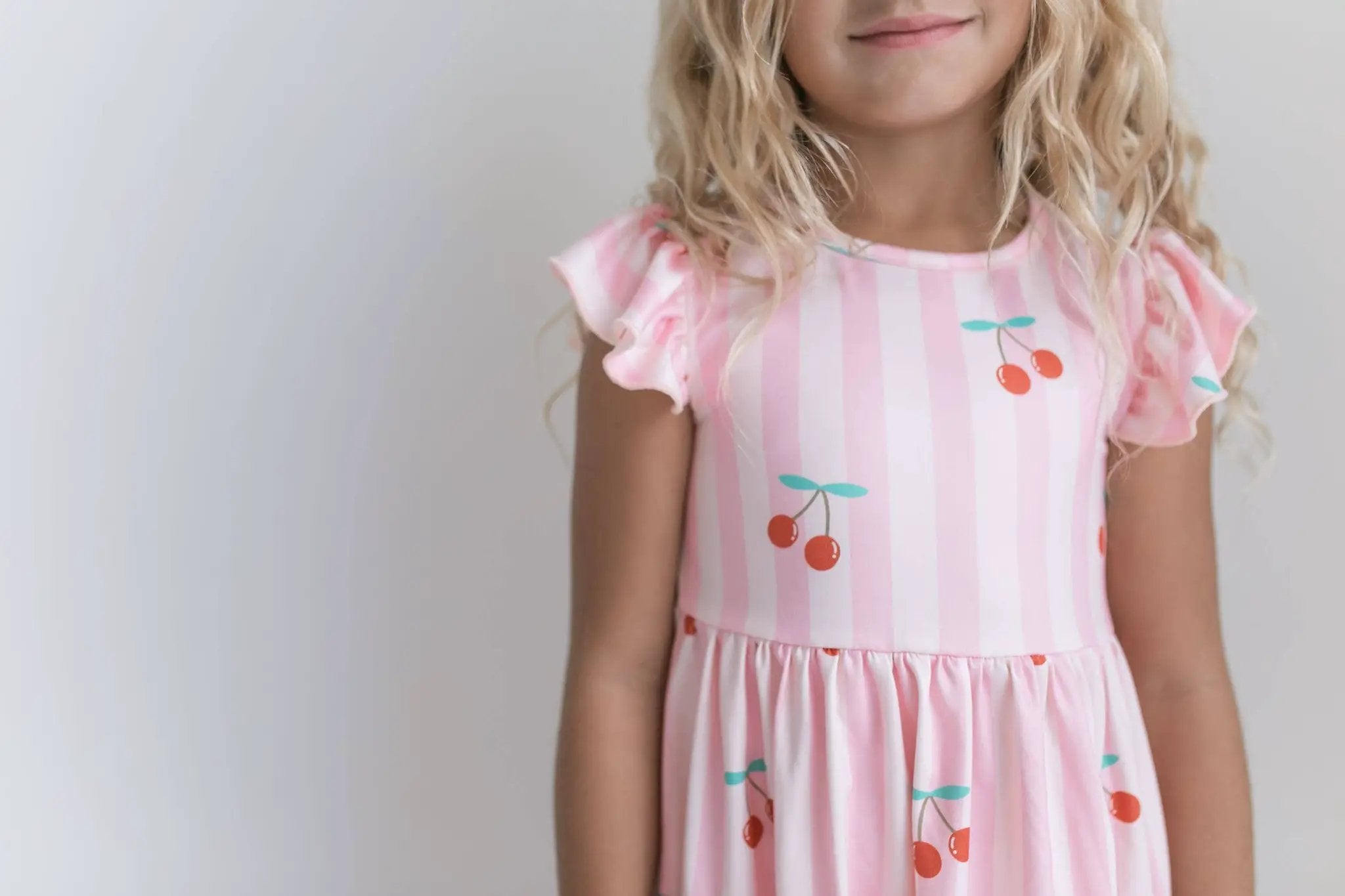 Adorable Sweetness Adorable Sweetness - Girls Claire Pink Stripe Cherry Spring Summer Twirl Dress - Dresses