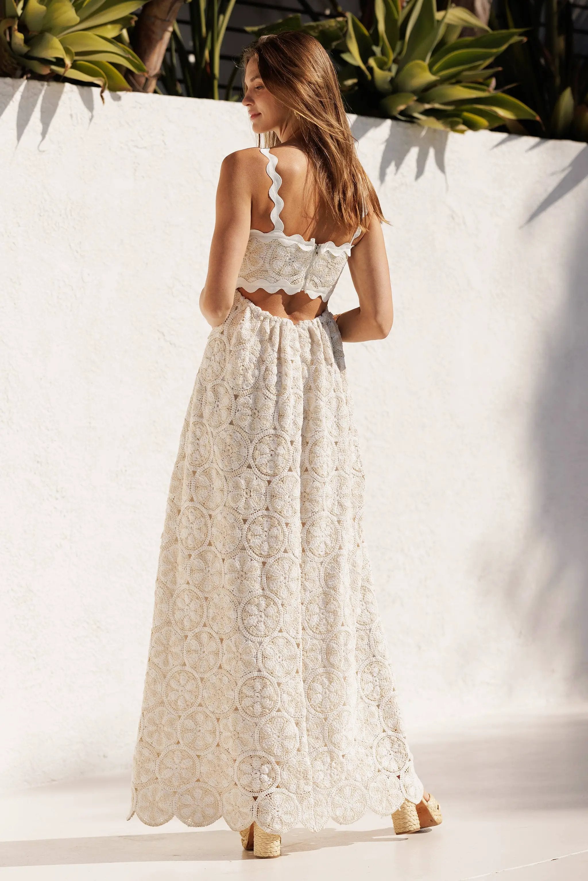 Endless Blu Endless Blu Two Tone Scallop Tank Crochet Maxi Dress - Dresses crochet maxi dress