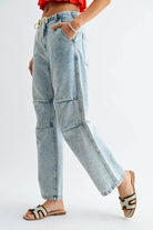 Camellia Camellia - CB10040E Relaxed Fit Wide-Leg Jeans with Drawstring: LIGHT WASHED DENIM / S-M-L (3-2-1) -