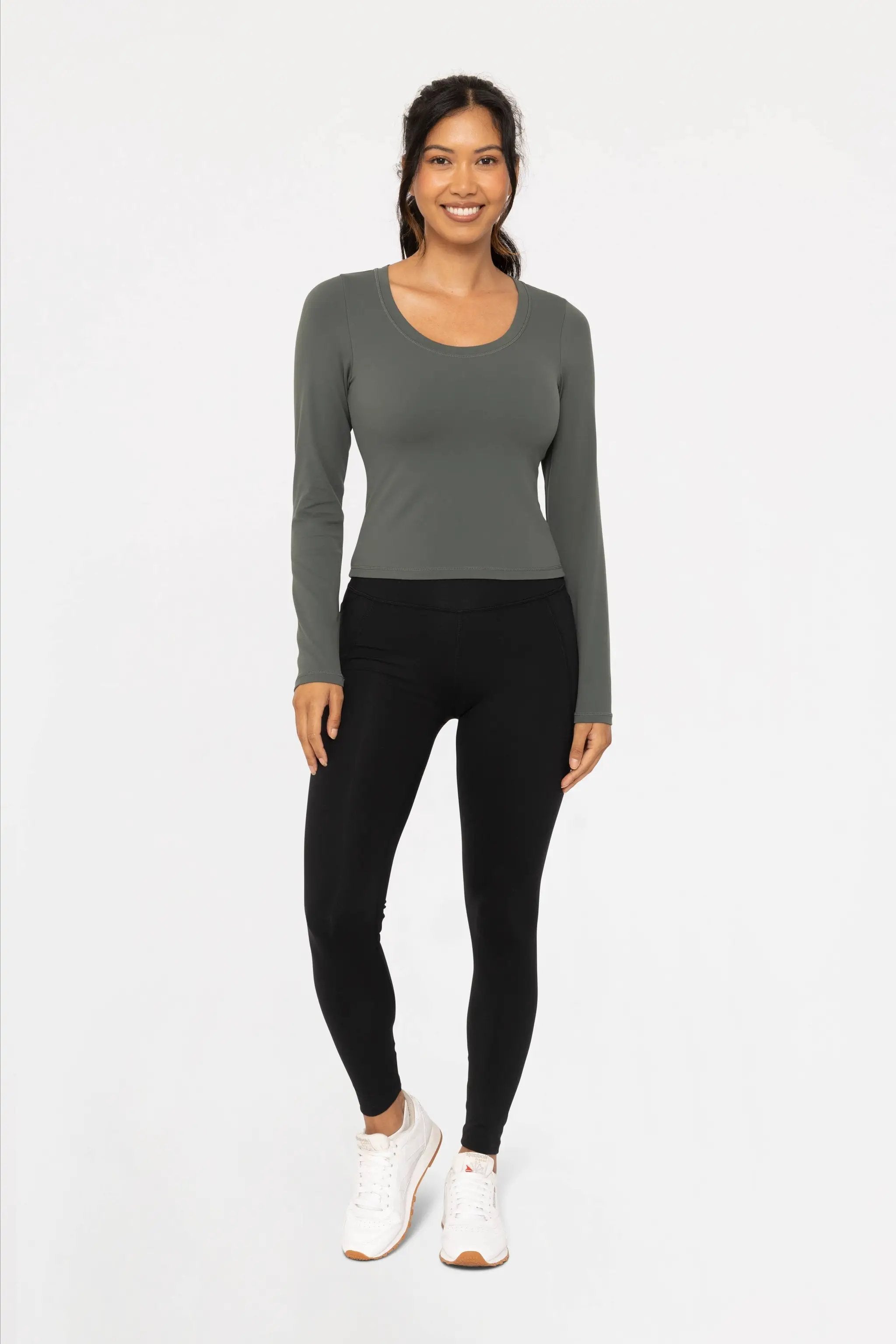 Mono B Mono B - Scoop Neck Active Long Sleeve in Urban Grey - Activewear Tops Mono B - Scoop Neck Active Long Sleeve: URBAN GREY