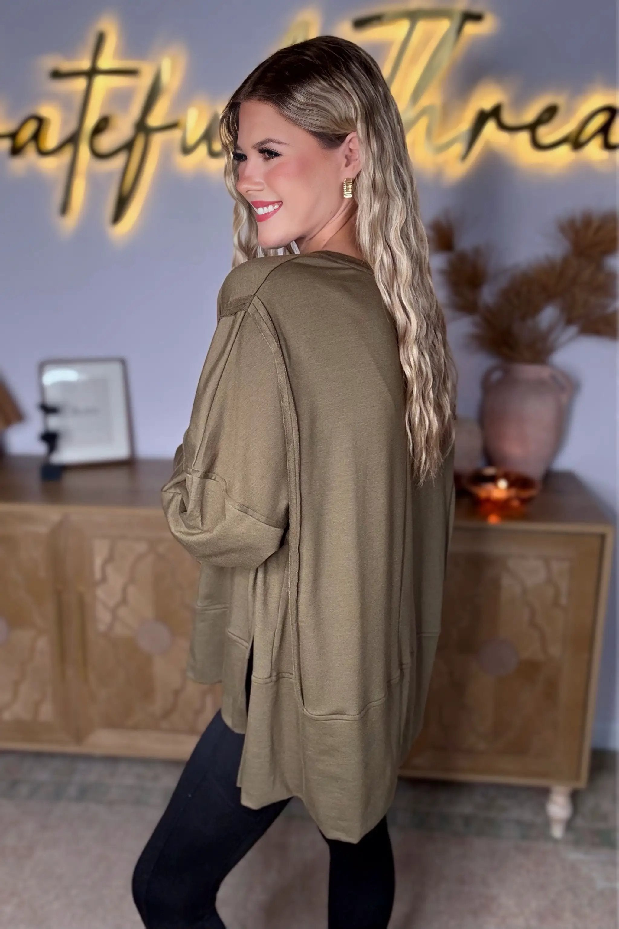 Grateful Threads Boutique Olive You Forever Oversized Top - Sweatshirts Top