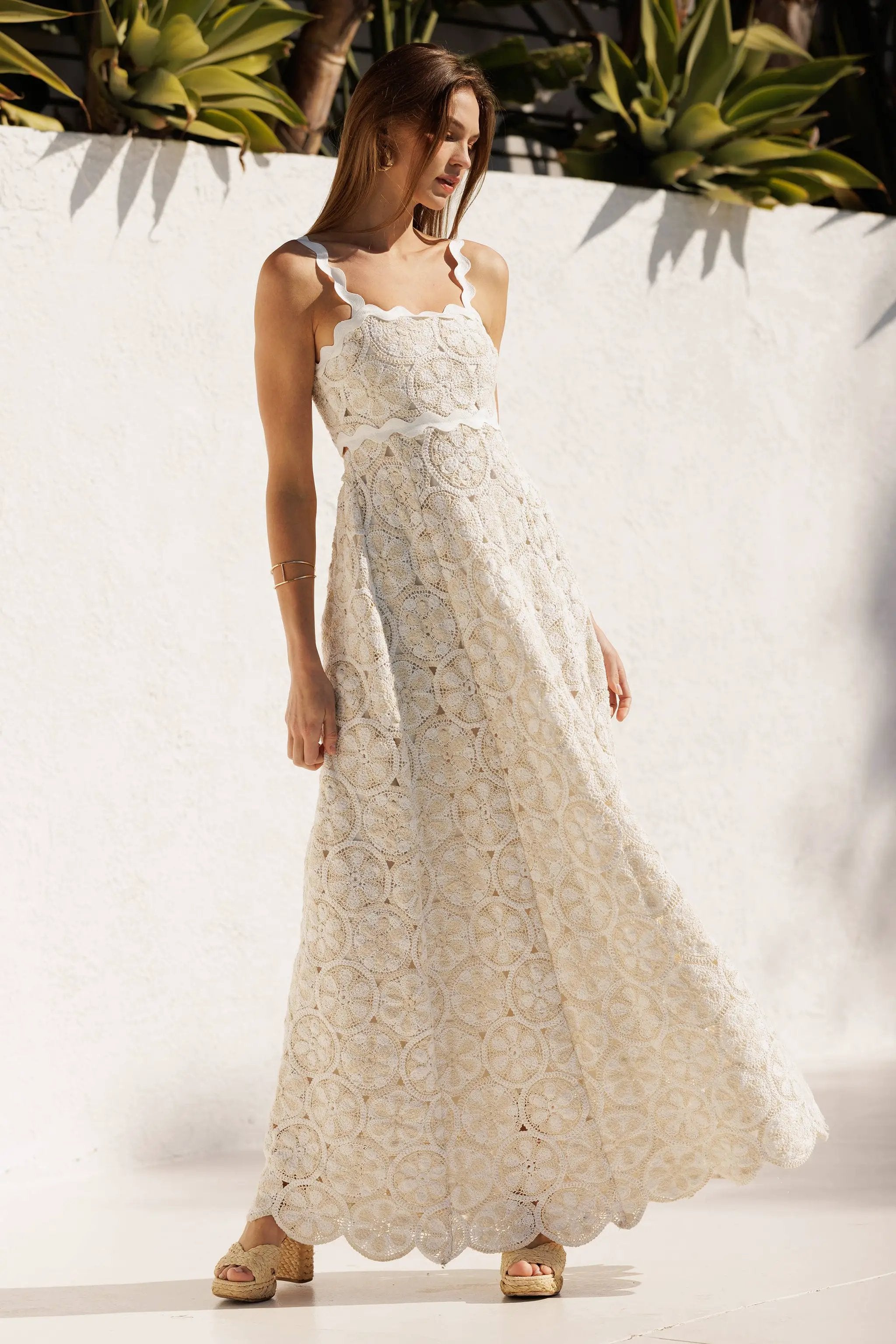 Endless Blu Endless Blu Two Tone Scallop Tank Crochet Maxi Dress - Dresses crochet maxi dress