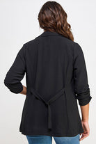 Black women's blazer, back view.