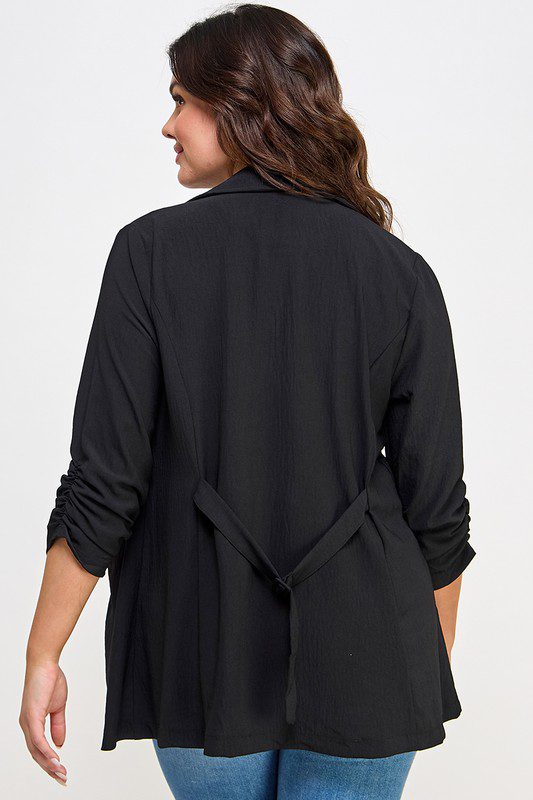 Black plus-size blazer, back view.