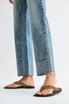 Camellia Camellia - CB10062E Studded High-Waist Straight-Leg Jeans: MEDIUM WASHED DENIM / S-M-L (3-2-1) -