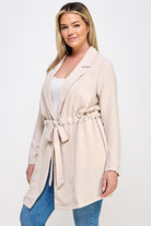 Beige belted plus size jacket.