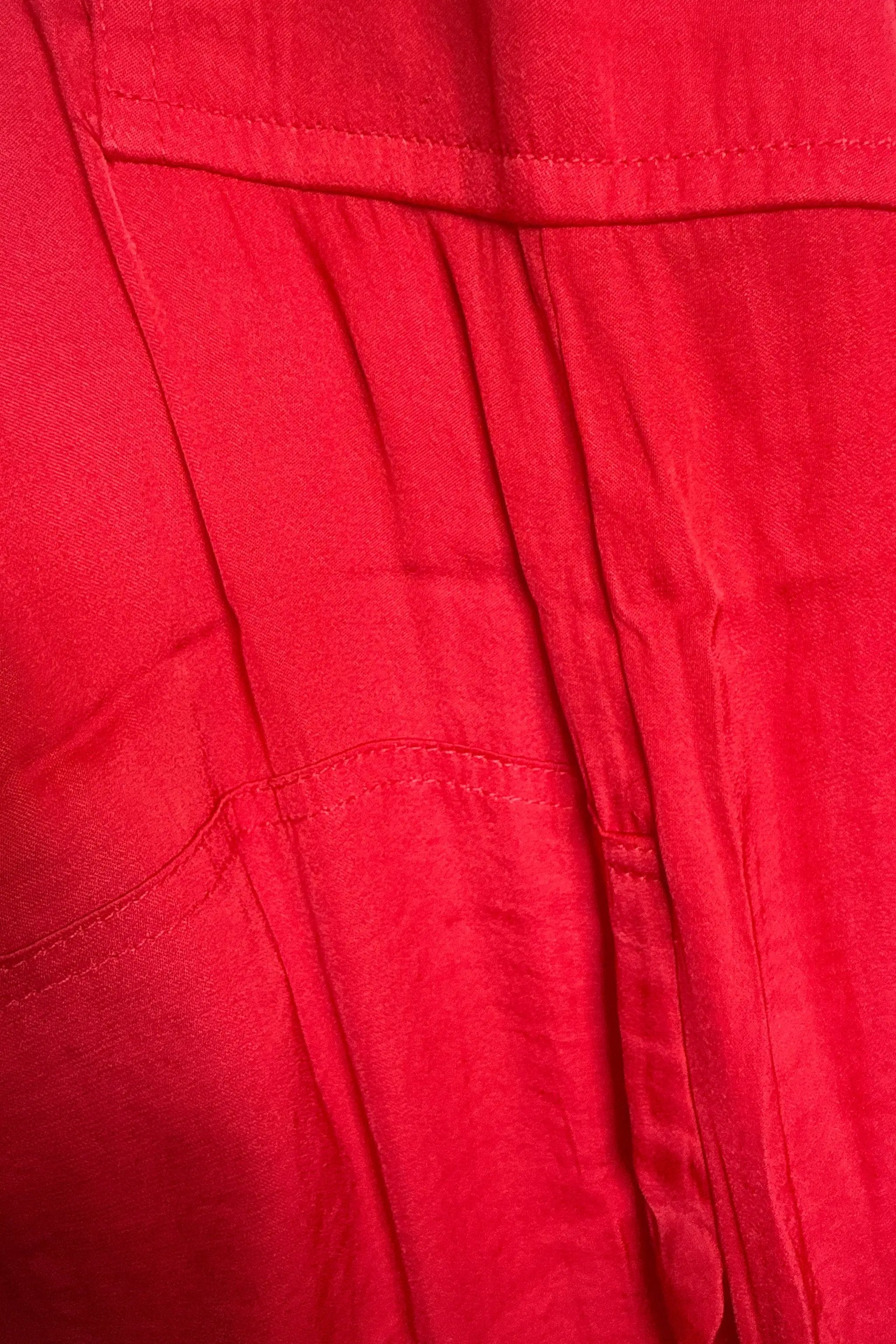 Naked Zebra Silky Ribbed Trim Knit Joggers: Red - Joggers