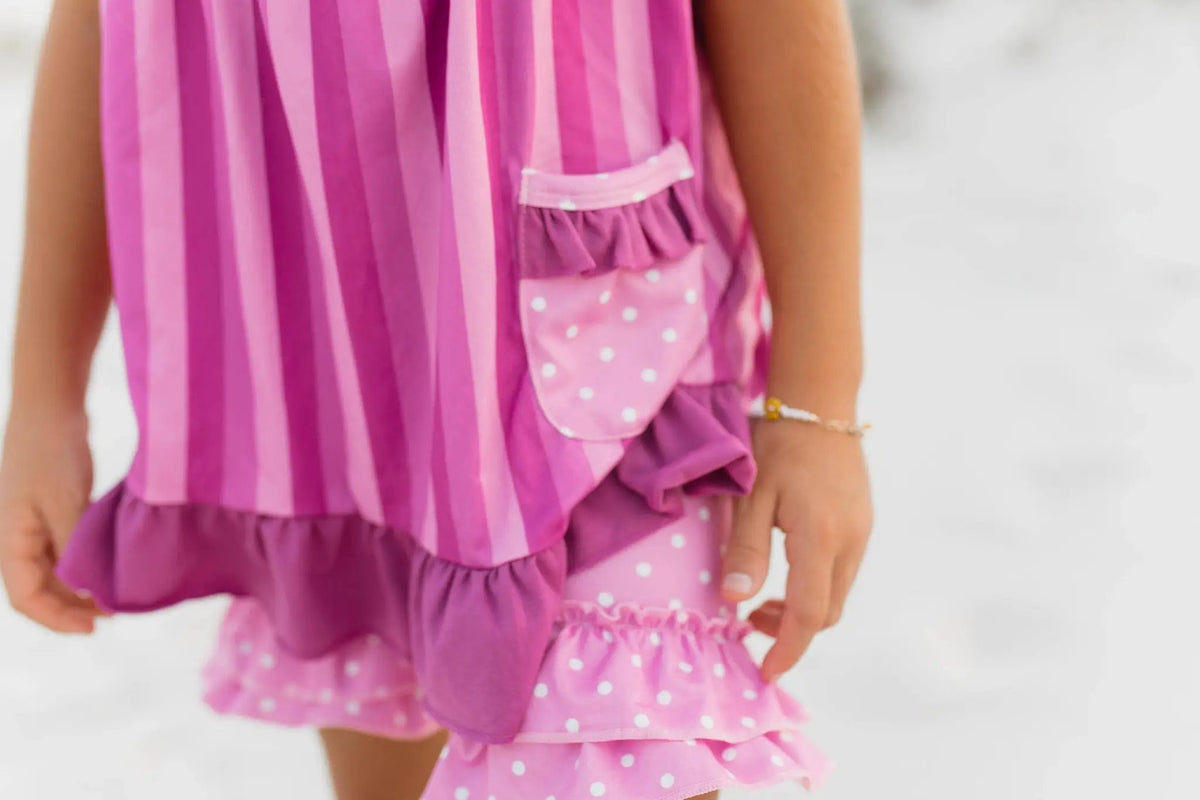 Adorable Sweetness Pink Purple Polka Dot Spring Ruffle Pocket Short Set - Uncategorized