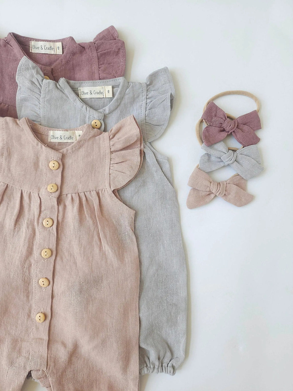 OLIVE & CRADLE The Sweet Peony Linen Romper - Onesies