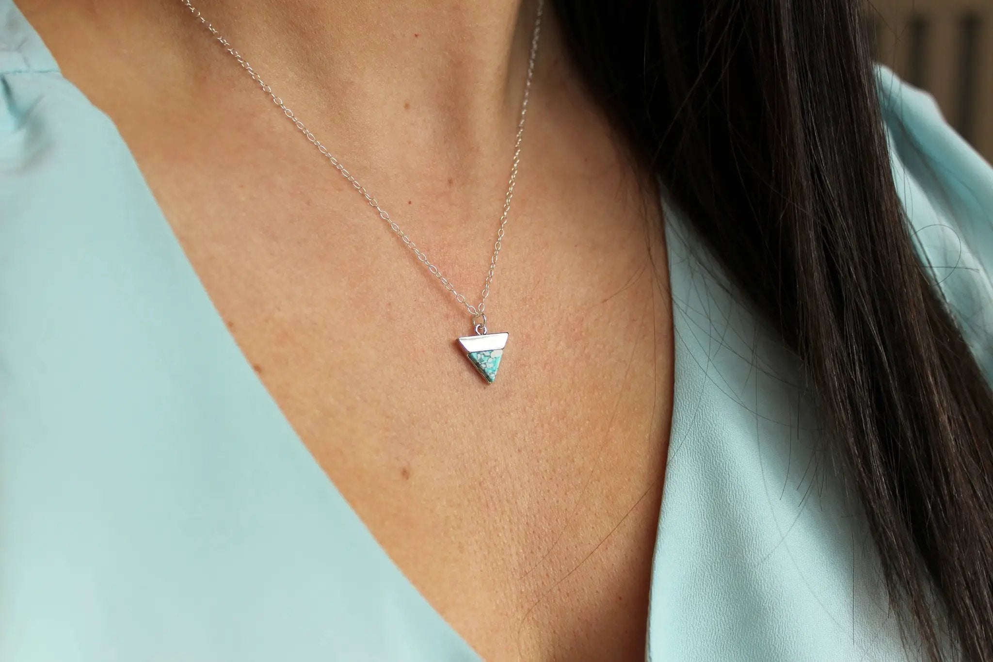 Laalee Jewelry Silver Triangle Necklace, Gemstone Triangle Jewelry - Necklaces