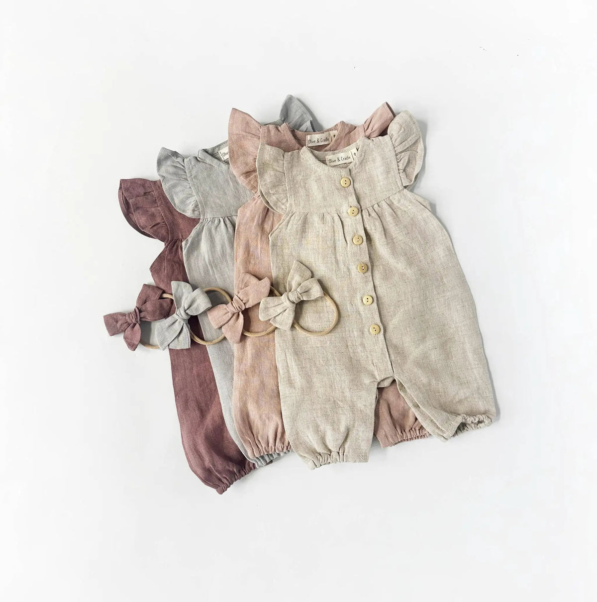 OLIVE & CRADLE The Sweet Peony Linen Romper - Onesies