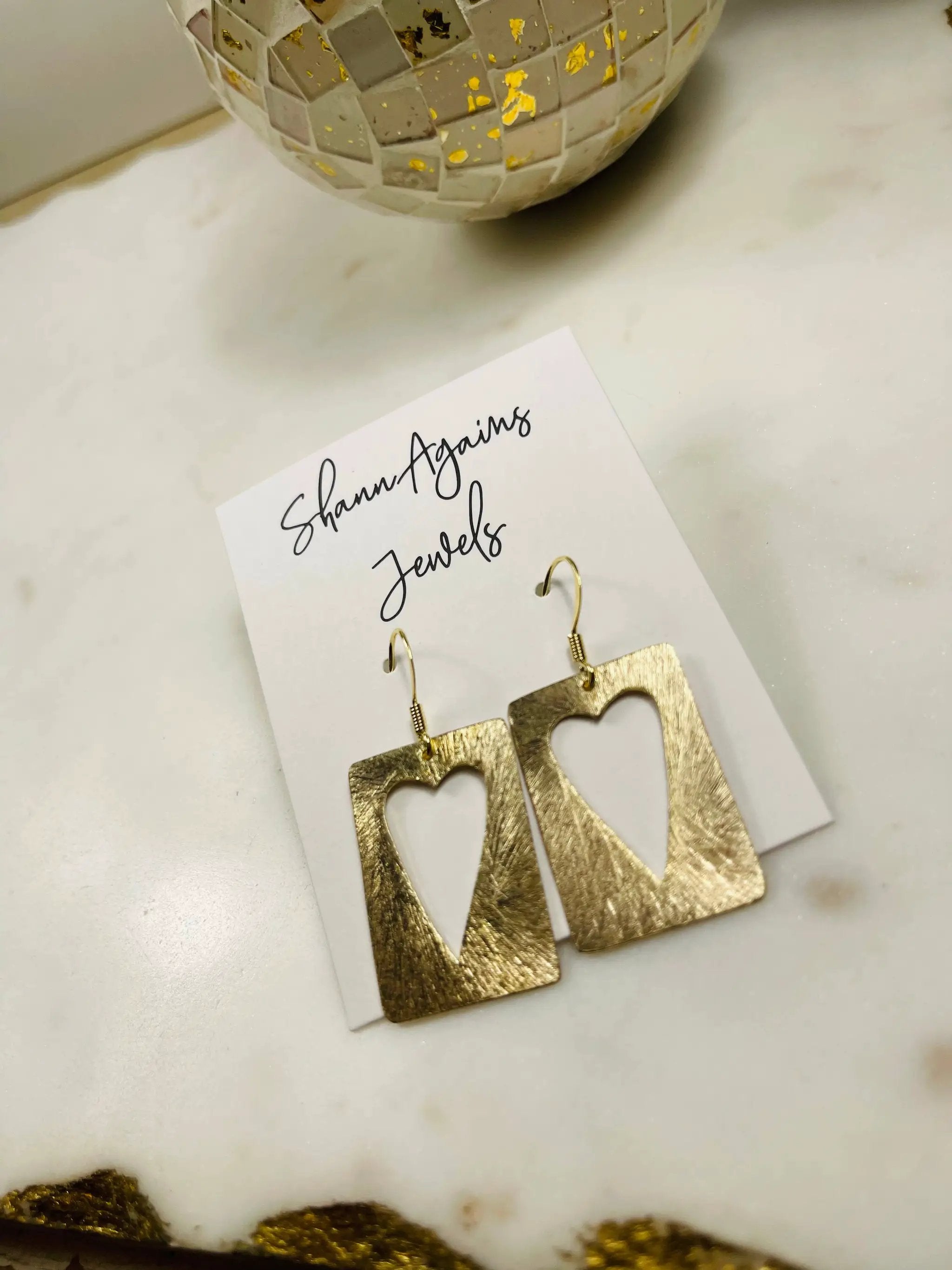 ShannAgains Jewels Heart Square Gold Earrings - Earrings square heart cutout earrings