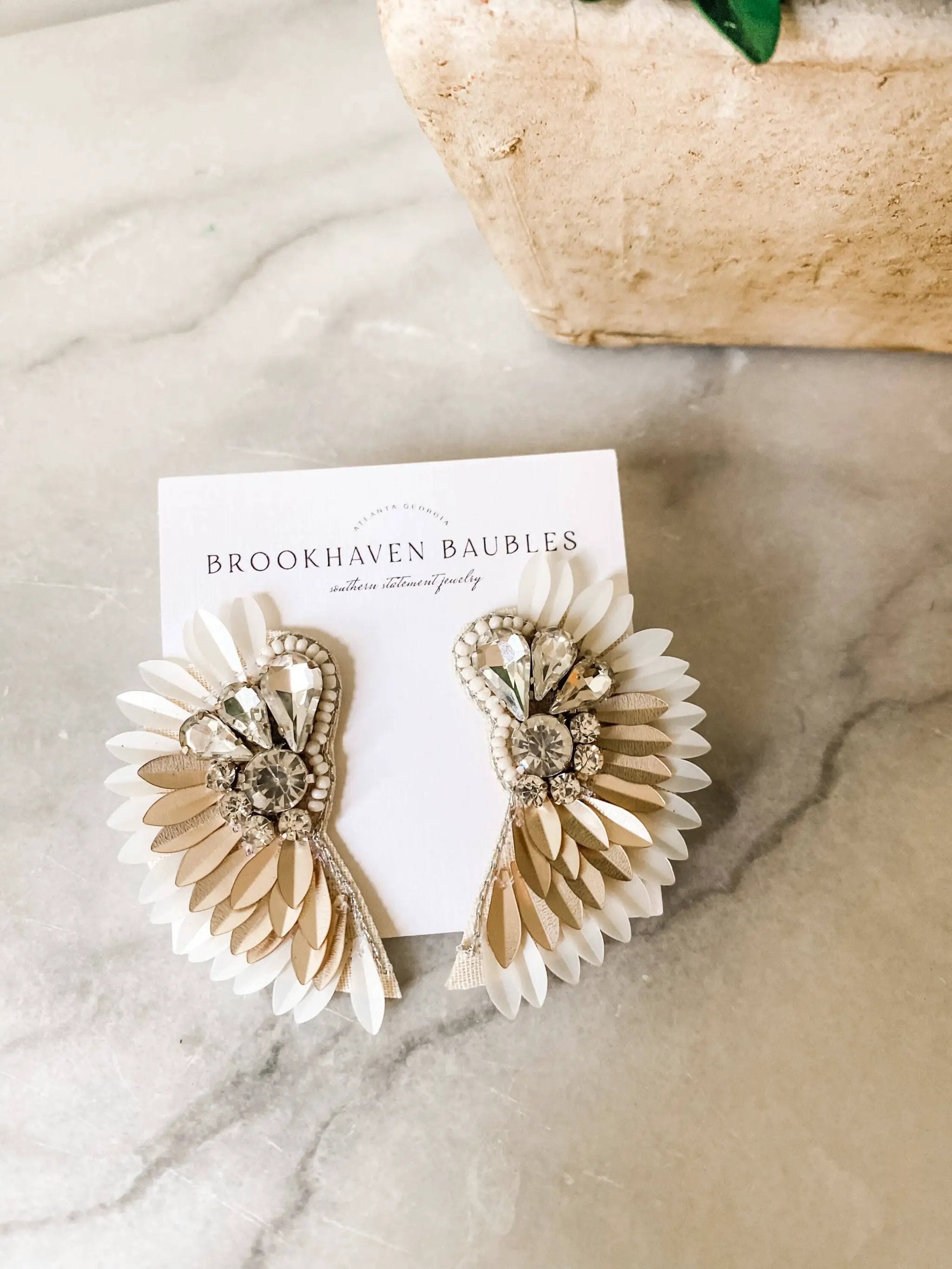 Brookhaven Baubles Ivory Gold Ombré Beaded Crystal Winged Statement Earrings - Earrings