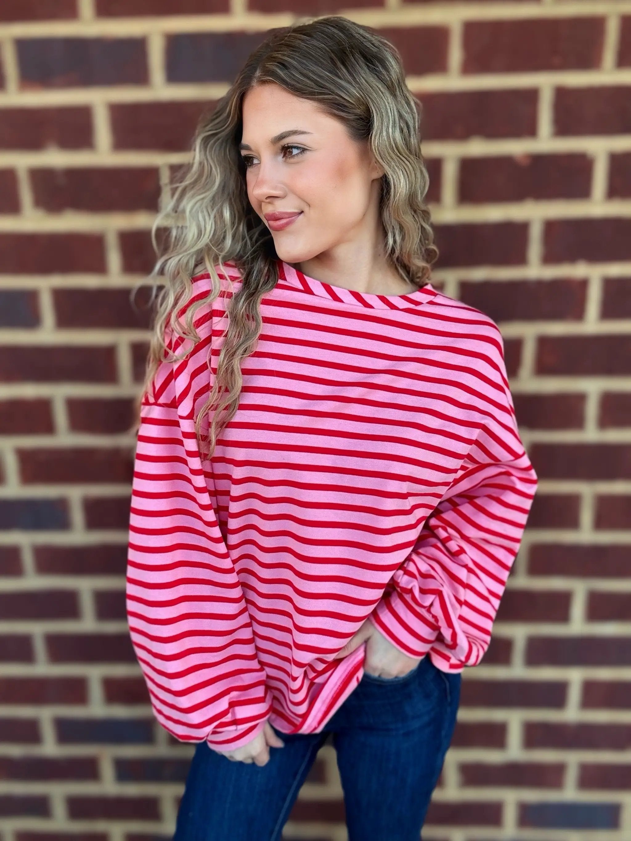 Grateful Threads Boutique Pink Lemonade Ballon Sleeve Pullover - Sweatshirts