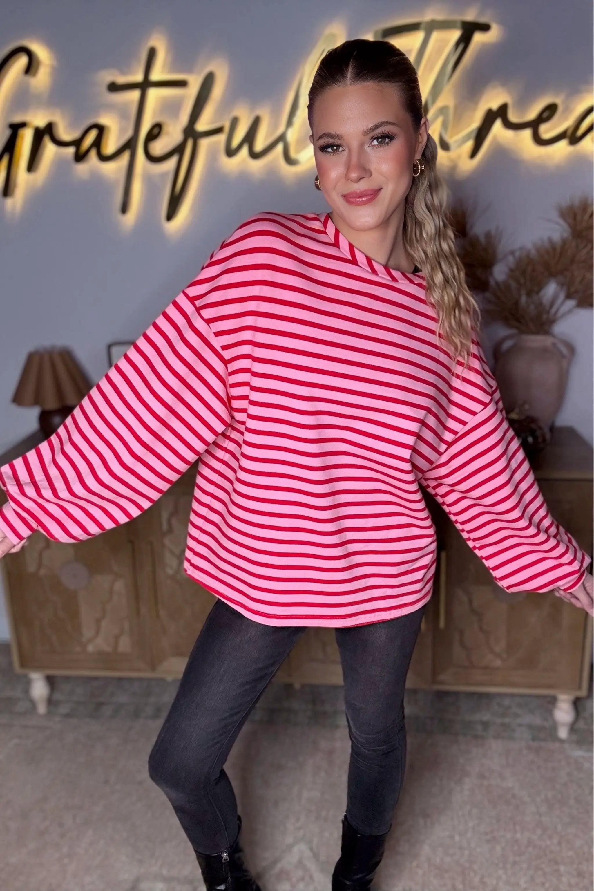 Grateful Threads Boutique Pink Lemonade Ballon Sleeve Pullover - Sweatshirts