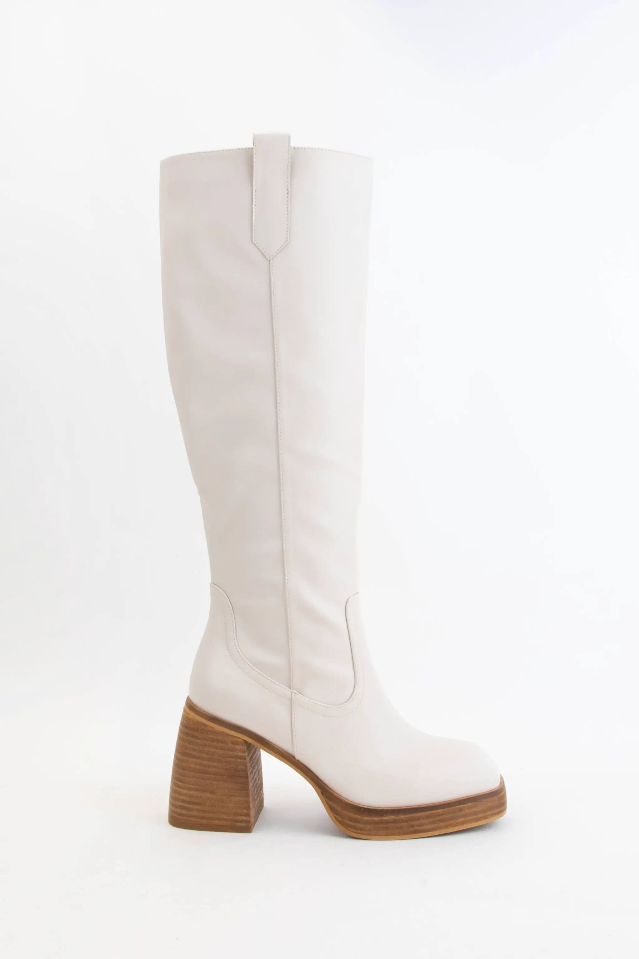 CCOCCI The Retro Rise Slim Fit Tall Platform Boots in Bone - Boots Tall Boots