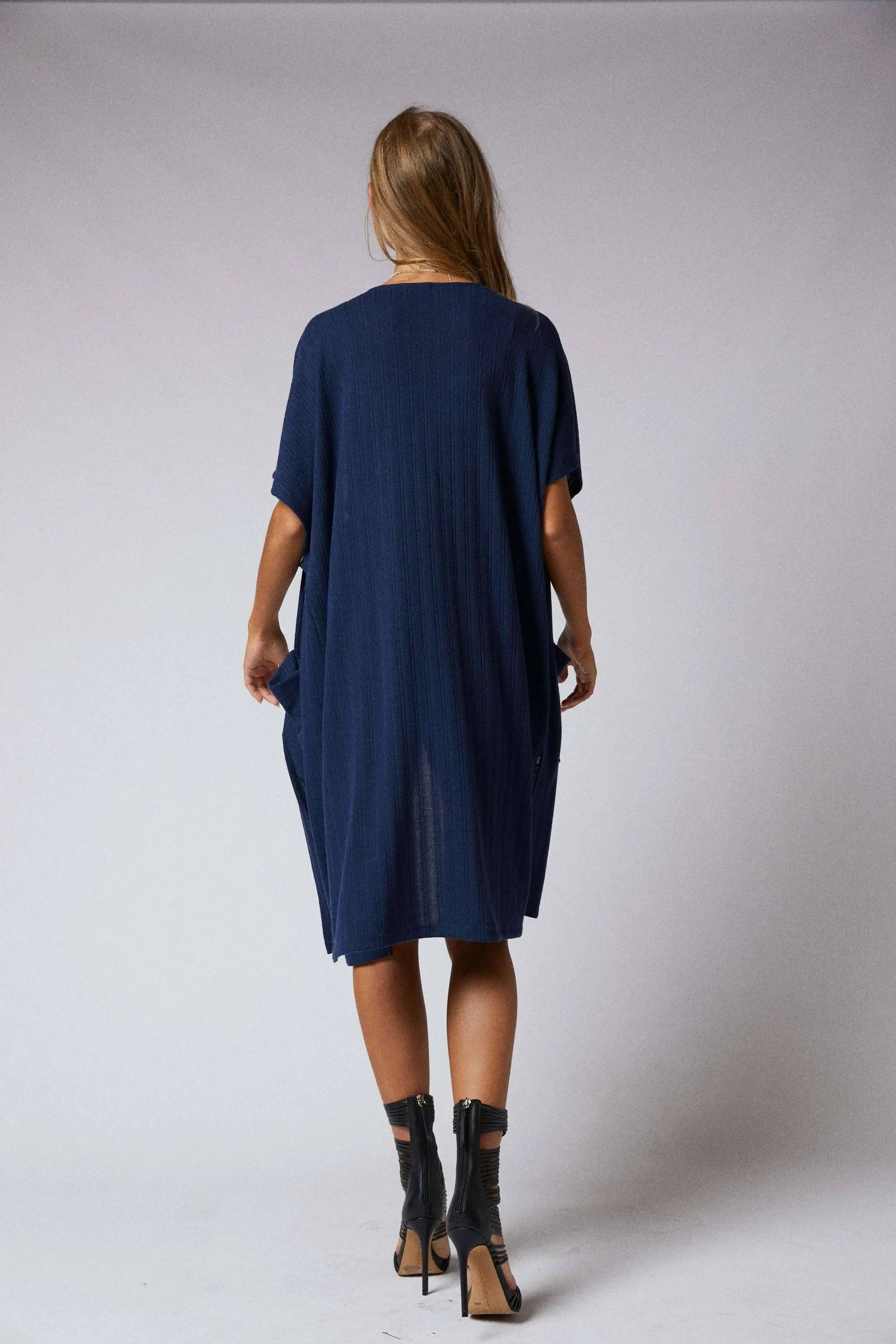 Cerule Navy Side Slit Duster Cardigan - Cardigans