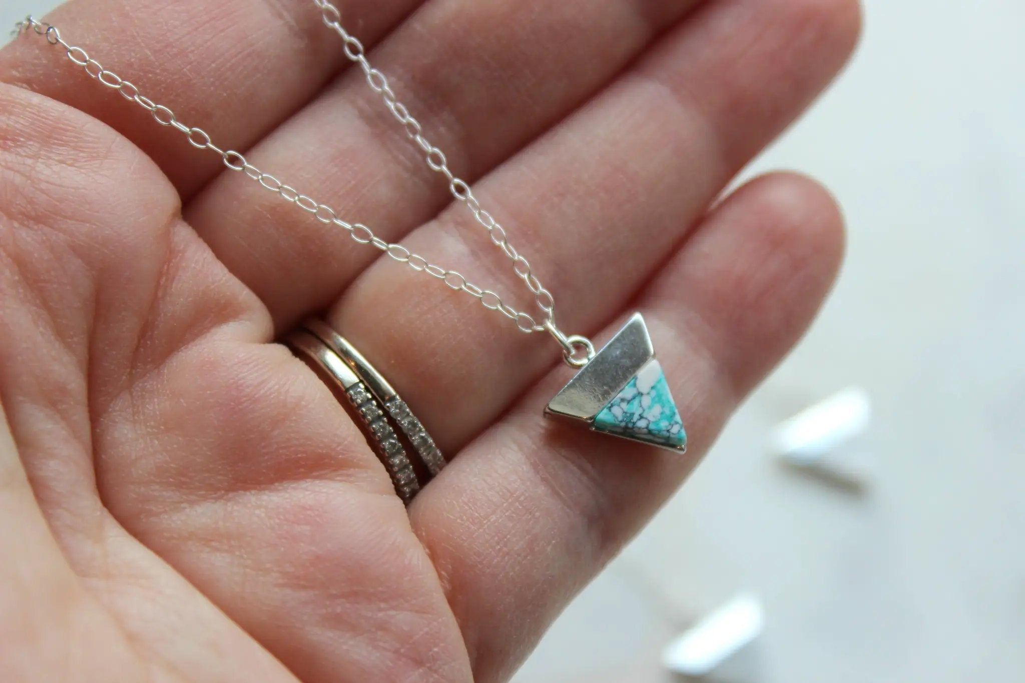Laalee Jewelry Silver Triangle Necklace, Gemstone Triangle Jewelry - Necklaces