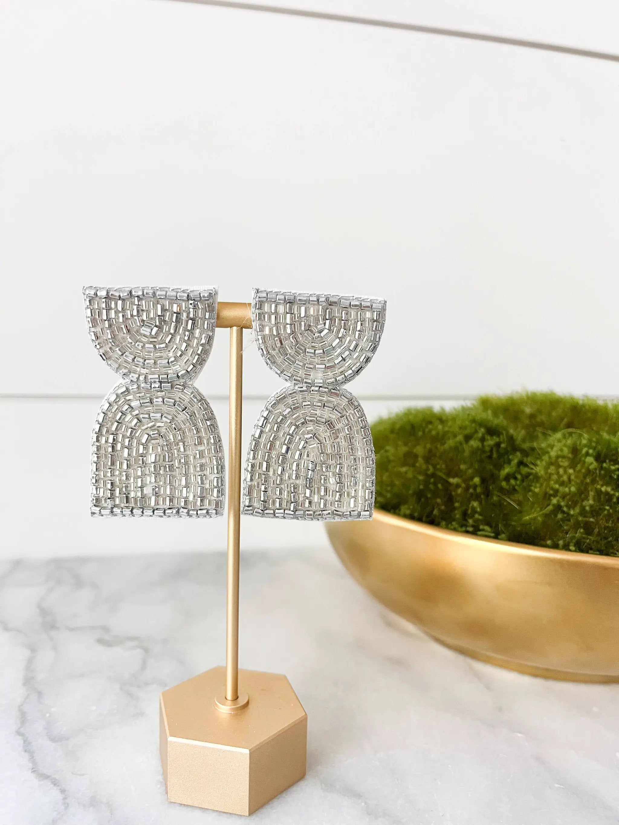 Brookhaven Baubles Metallic Geometric Arch Beaded Earring Silver and Gold - Earrings metallic geometric beaded earring