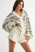Camellia Camellia - CWT26016 Multicolor Striped Chunky Knit Cardigan: MULTI STRIPE / S-M-L (3-2-1) -