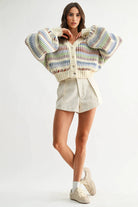 Camellia Camellia - CWT26016 Multicolor Striped Chunky Knit Cardigan: MULTI STRIPE / S-M-L (3-2-1) -