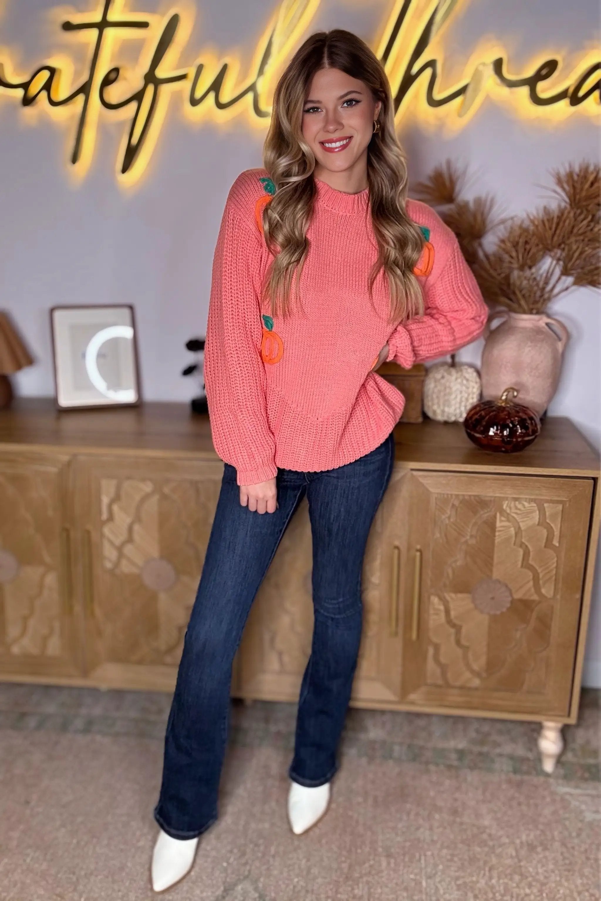 Grateful Threads Boutique Pumpkin Patch Blossom Sweater - Sweaters Blossom Pumpkin Embroidered Thanksgiving Sweater