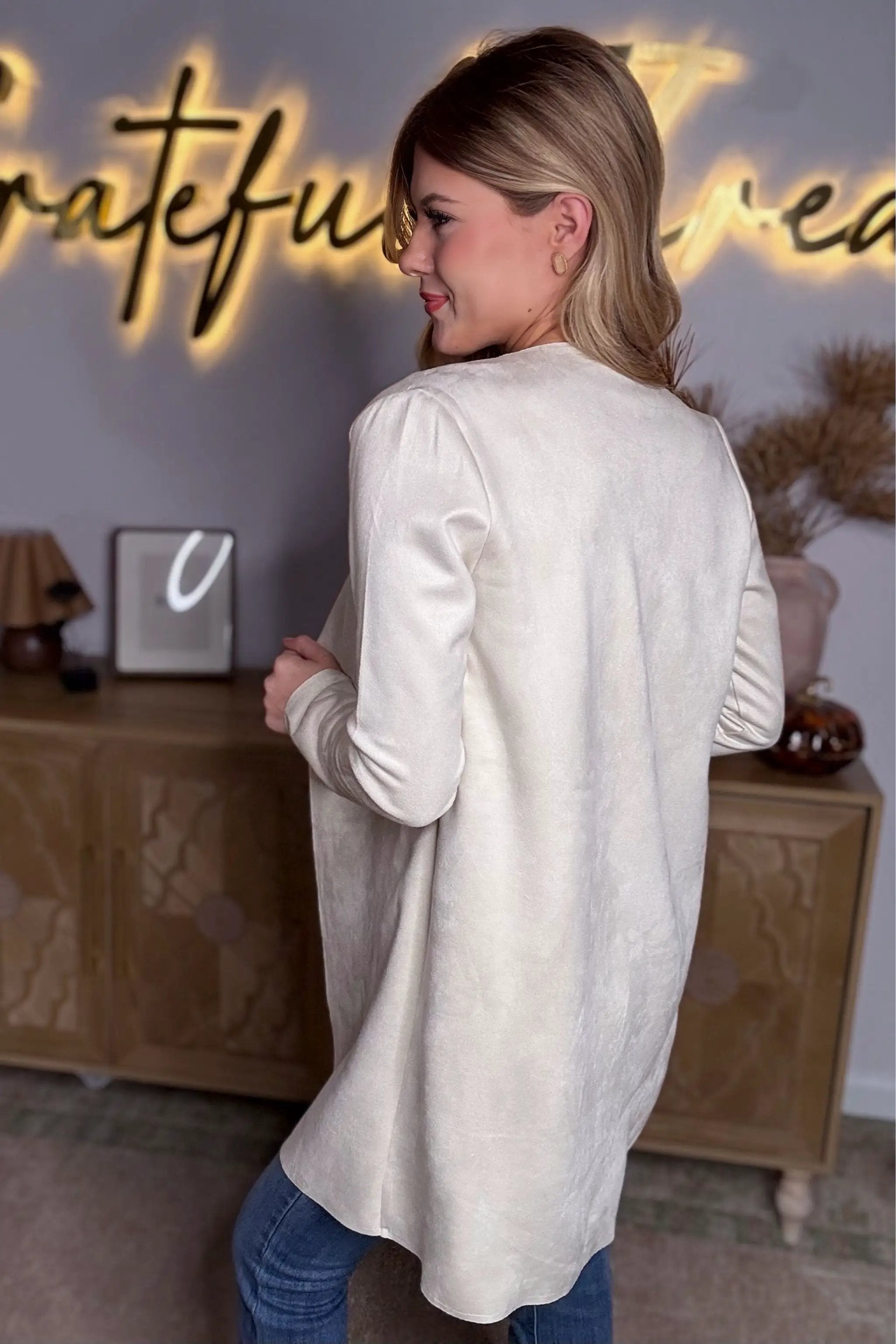 Active Basic | Active USA Active Basic | Active USA - Long Sleeve Front Two Zipper Detail Faux Suede Long Jacket in IVY - Coats & Jackets Long Sleeve Front Two Zipper Detail Faux Suede Long Jacket