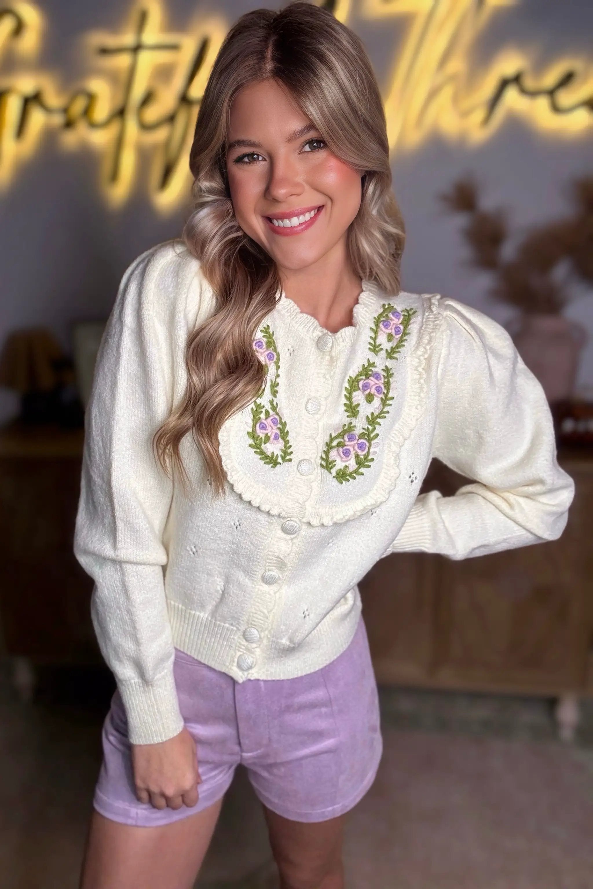 So Me Floral Embroidered Cardigan by So Me - Sweaters