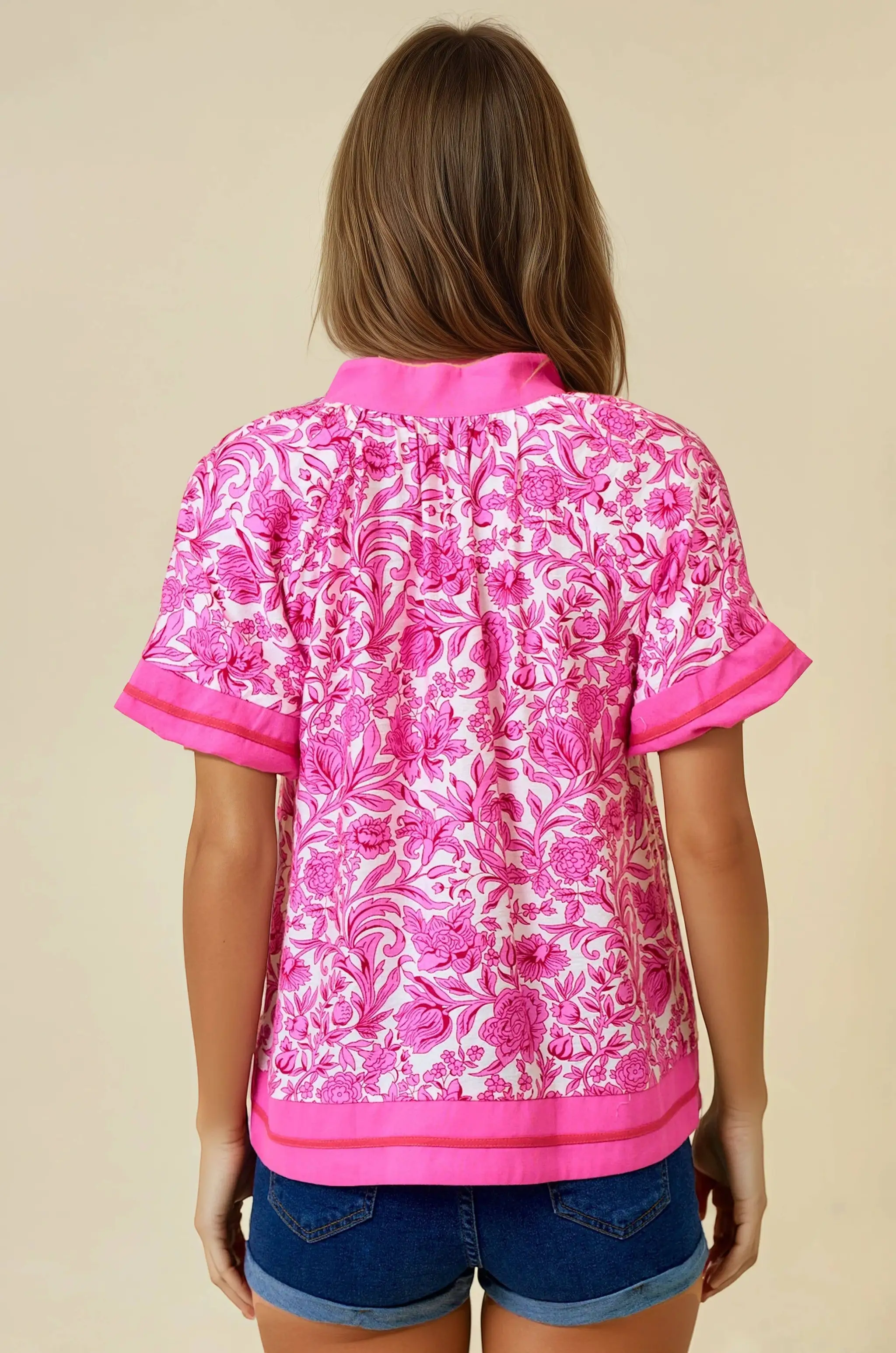 Doe and Rae The Petal Parade Contrast Floral Top - Blouses