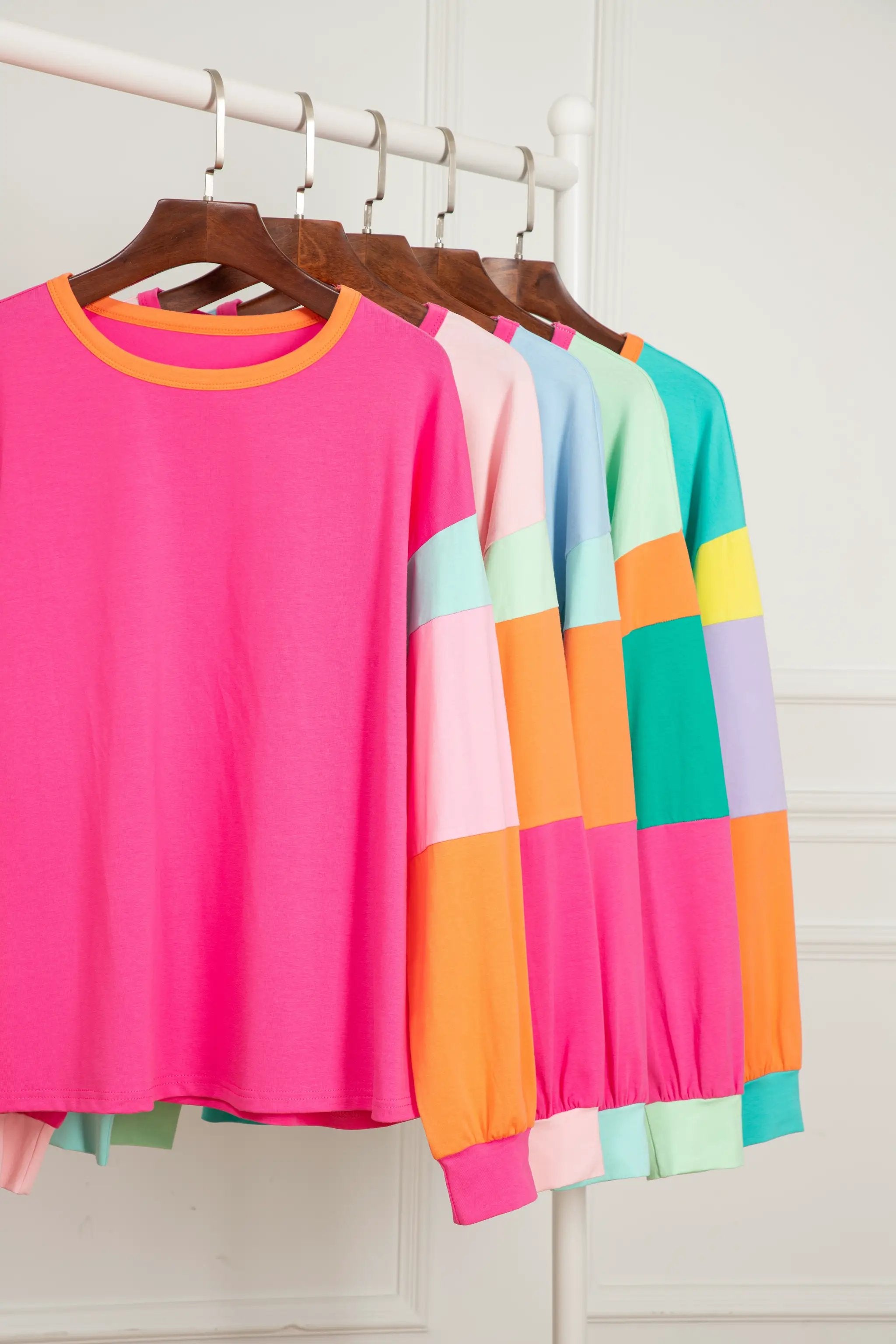 Grateful Threads Boutique Rose Red Colorblock Patchwork Long Sleeve Loose Top - Shirts Rose Red Colorblock Patchwork Long Sleeve Loose Top
