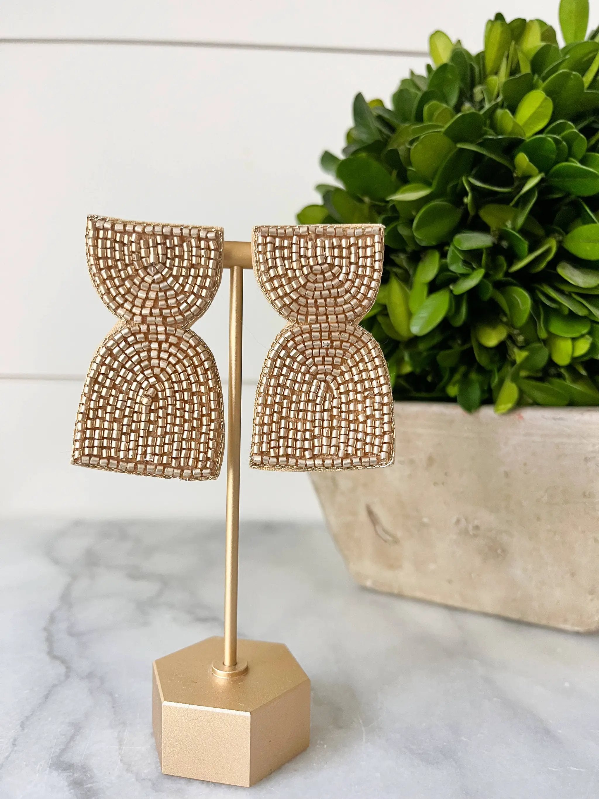 Brookhaven Baubles Metallic Geometric Arch Beaded Earring Silver and Gold - Earrings metallic geometric beaded earring
