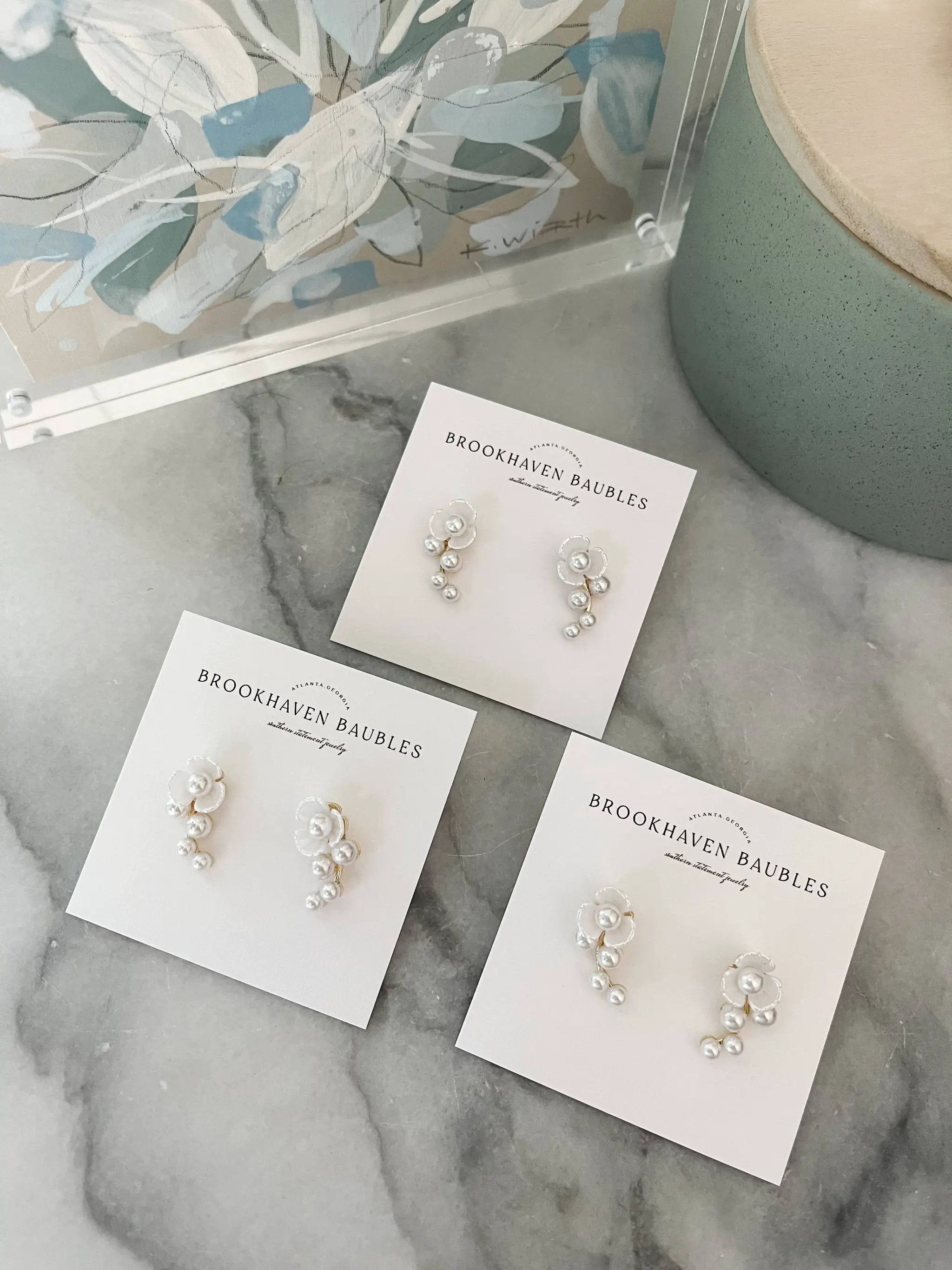Brookhaven Baubles Dainty Pearl Floral Drop Earrings - Earrings dainty pearl drop earrings