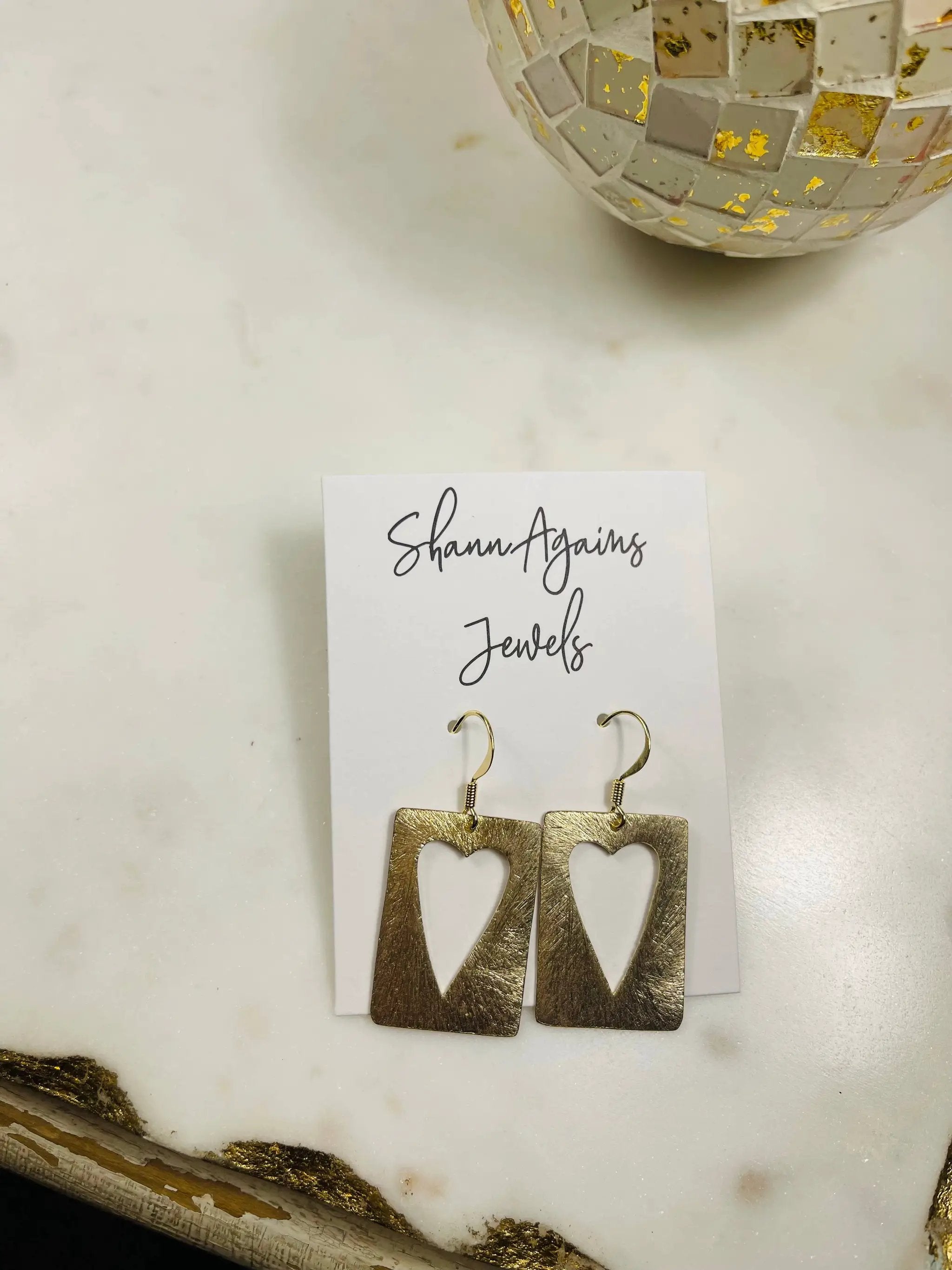 ShannAgains Jewels Heart Square Gold Earrings - Earrings square heart cutout earrings