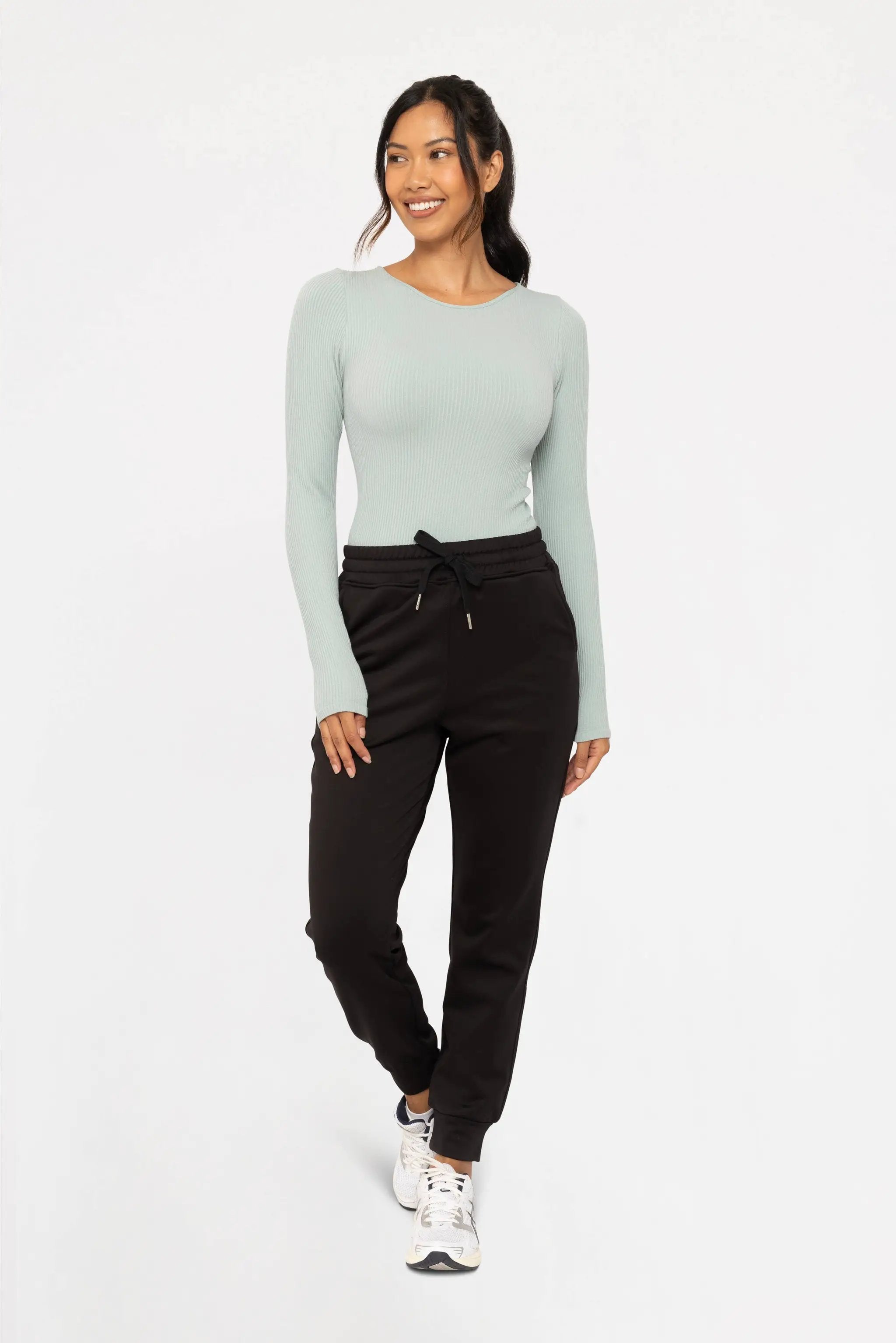 Mono B Mono B - Seamless Ribbed Long Sleeve Top in Vintage Blue - Shirts