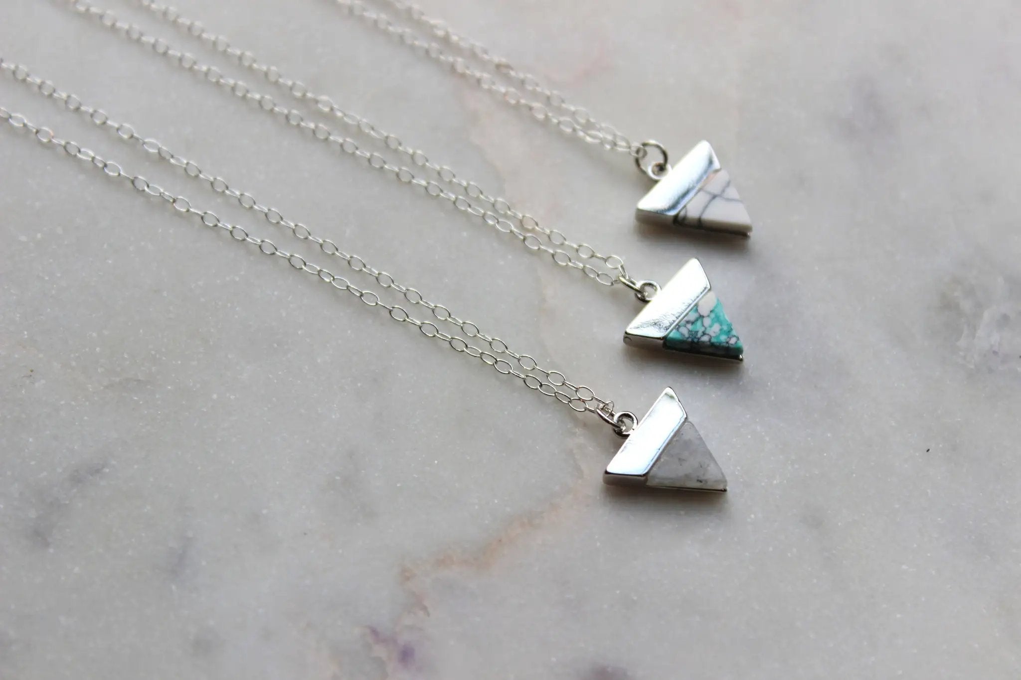 Laalee Jewelry Silver Triangle Necklace, Gemstone Triangle Jewelry - Necklaces
