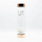 LIT From Within LIT From Within - Rose Gold Crystal Infused Glass Water Bottle - Clear Quartz -