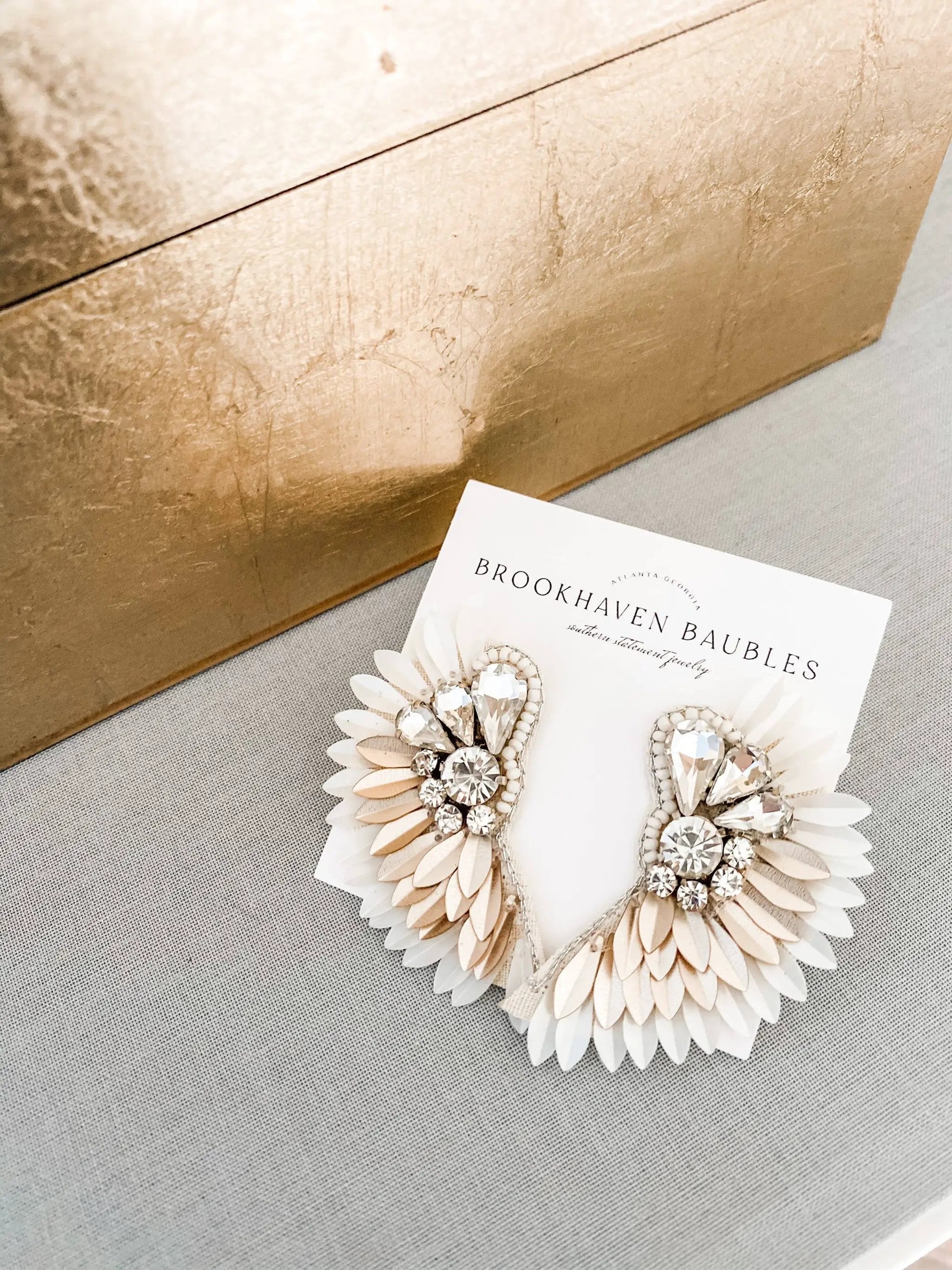 Brookhaven Baubles Ivory Gold Ombré Beaded Crystal Winged Statement Earrings - Earrings