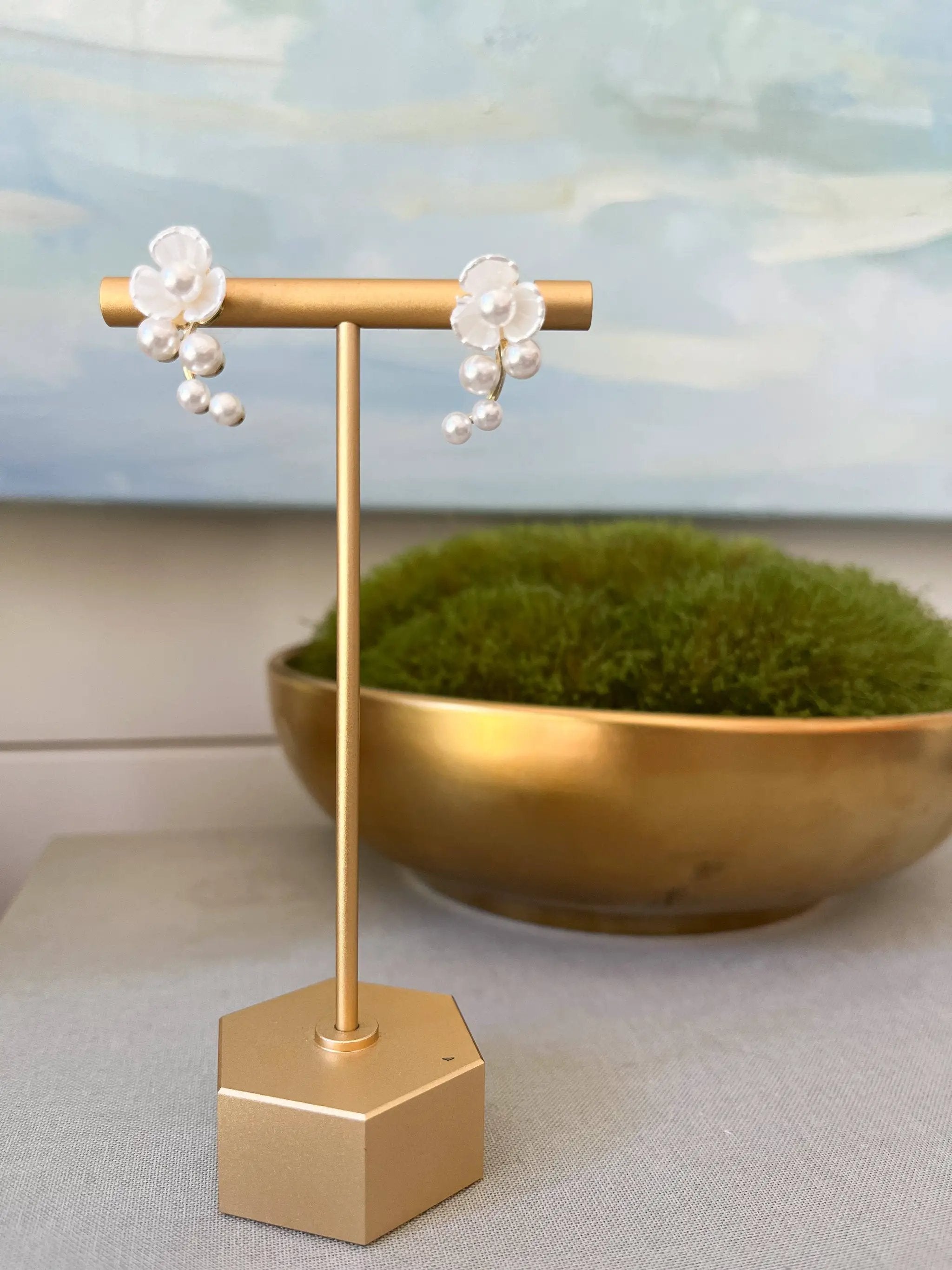 Brookhaven Baubles Dainty Pearl Floral Drop Earrings - Earrings dainty pearl drop earrings
