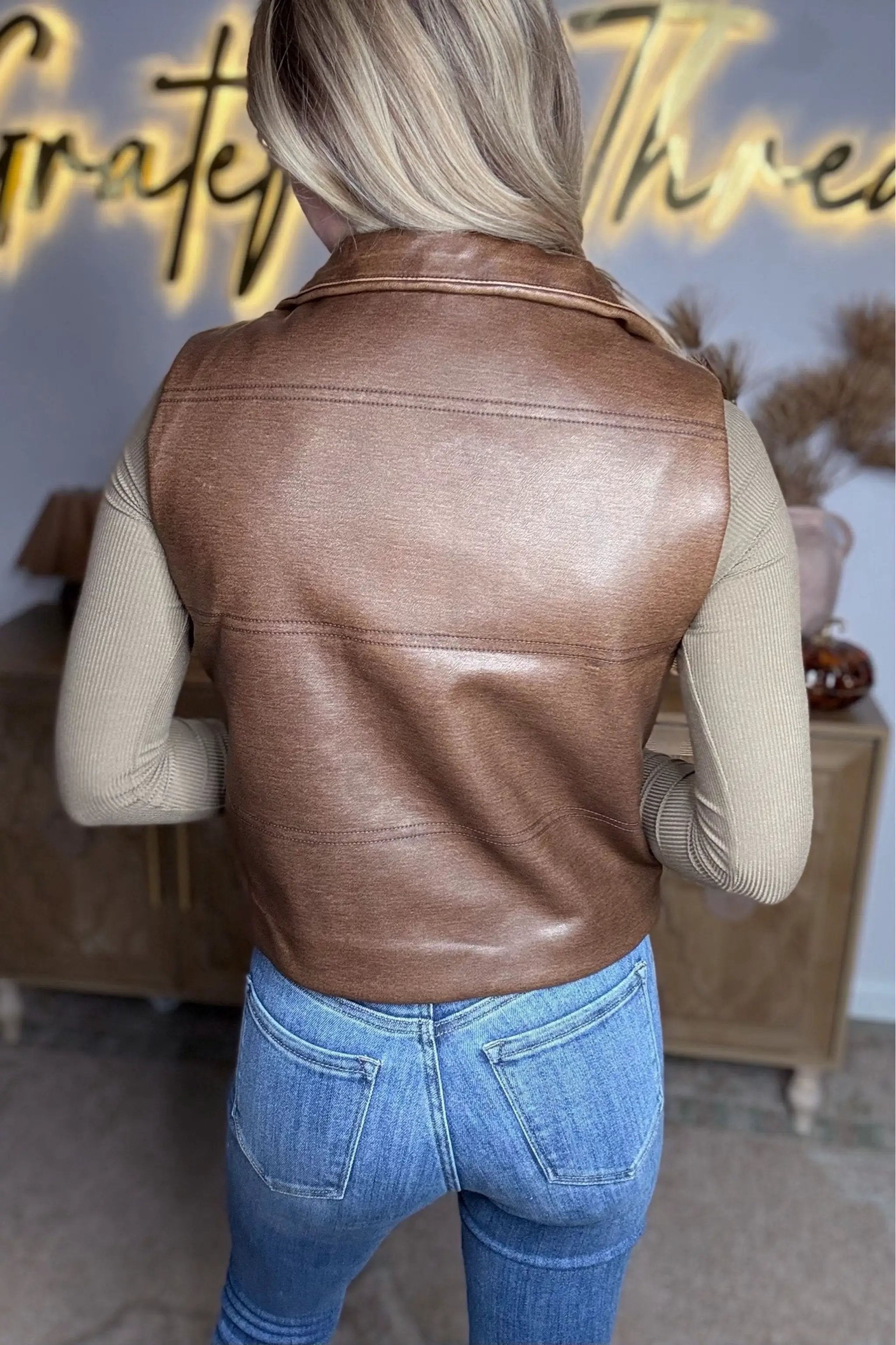 Active Basic | Active USA Active Basic | Active USA - Wash Effect Faux Leather Vest in Hazelnut - Vests Wash Effect Faux Leather Vest