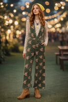 The Social Life outfit set by Grateful Threads Boutique: green floral overalls with cream lace top