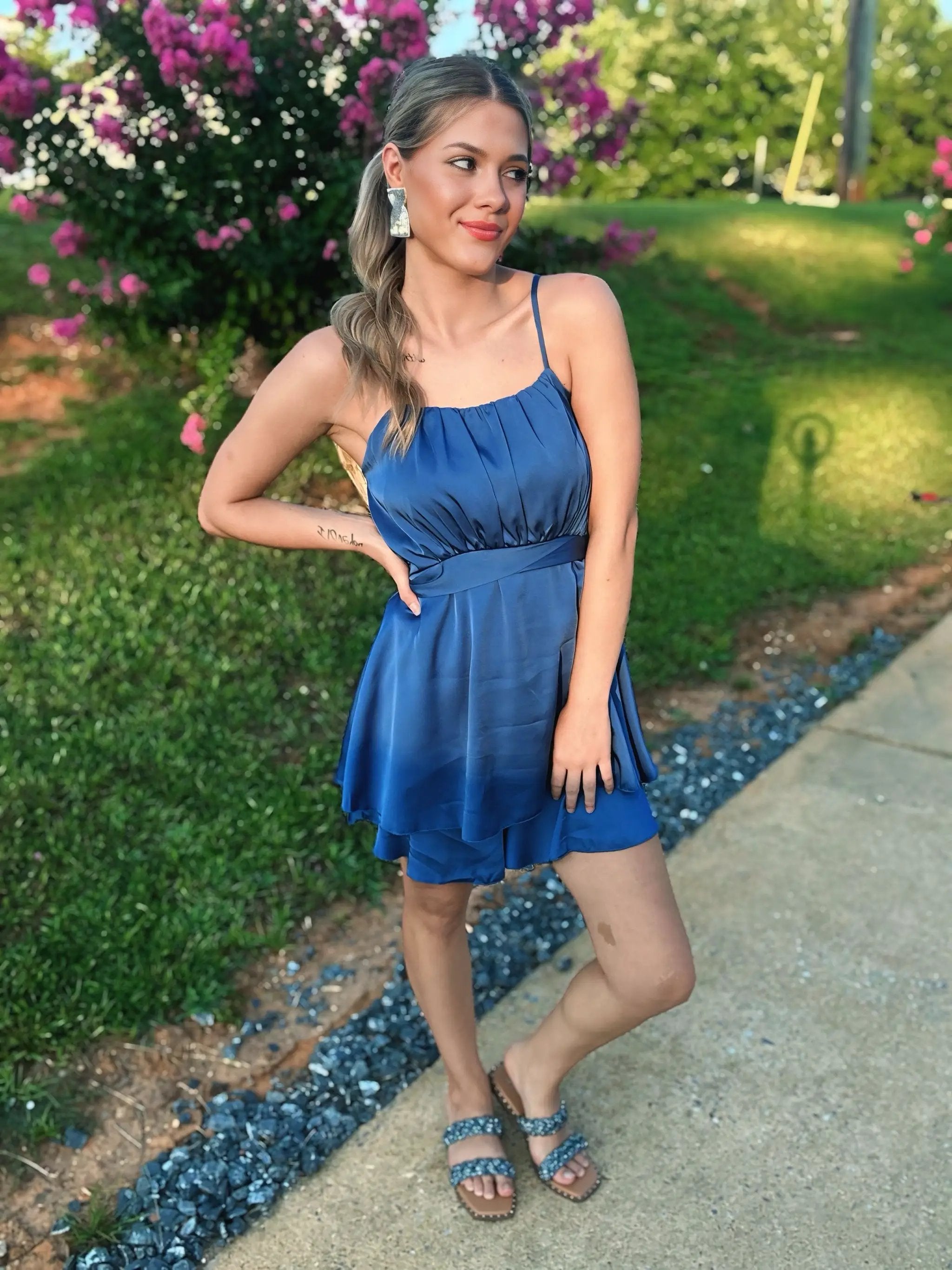 Supreme Fashion Draped in Dreams Romper - One-Pieces Draped in Dreams Romper - Blue