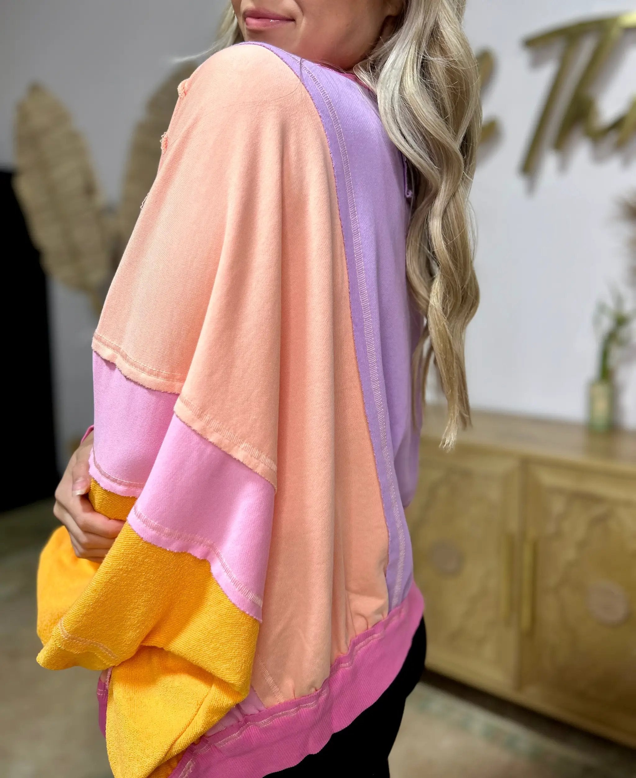 BiBi Colorblock Patchwork Exposed Seam Sweatshirt - Sweatshirts