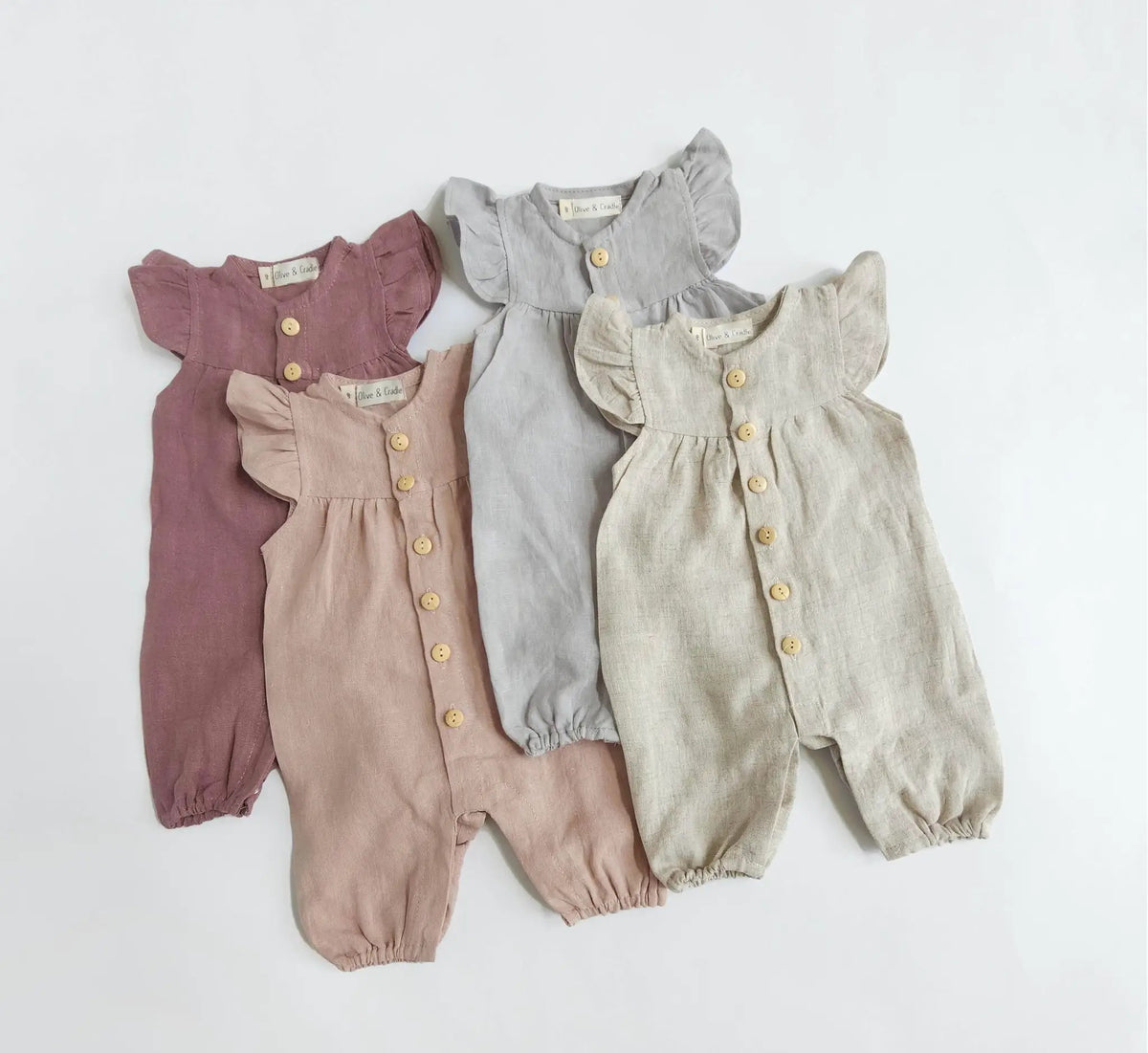OLIVE & CRADLE The Sweet Peony Linen Romper - Onesies