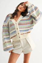 Camellia Camellia - CWT26016 Multicolor Striped Chunky Knit Cardigan: MULTI STRIPE / S-M-L (3-2-1) -