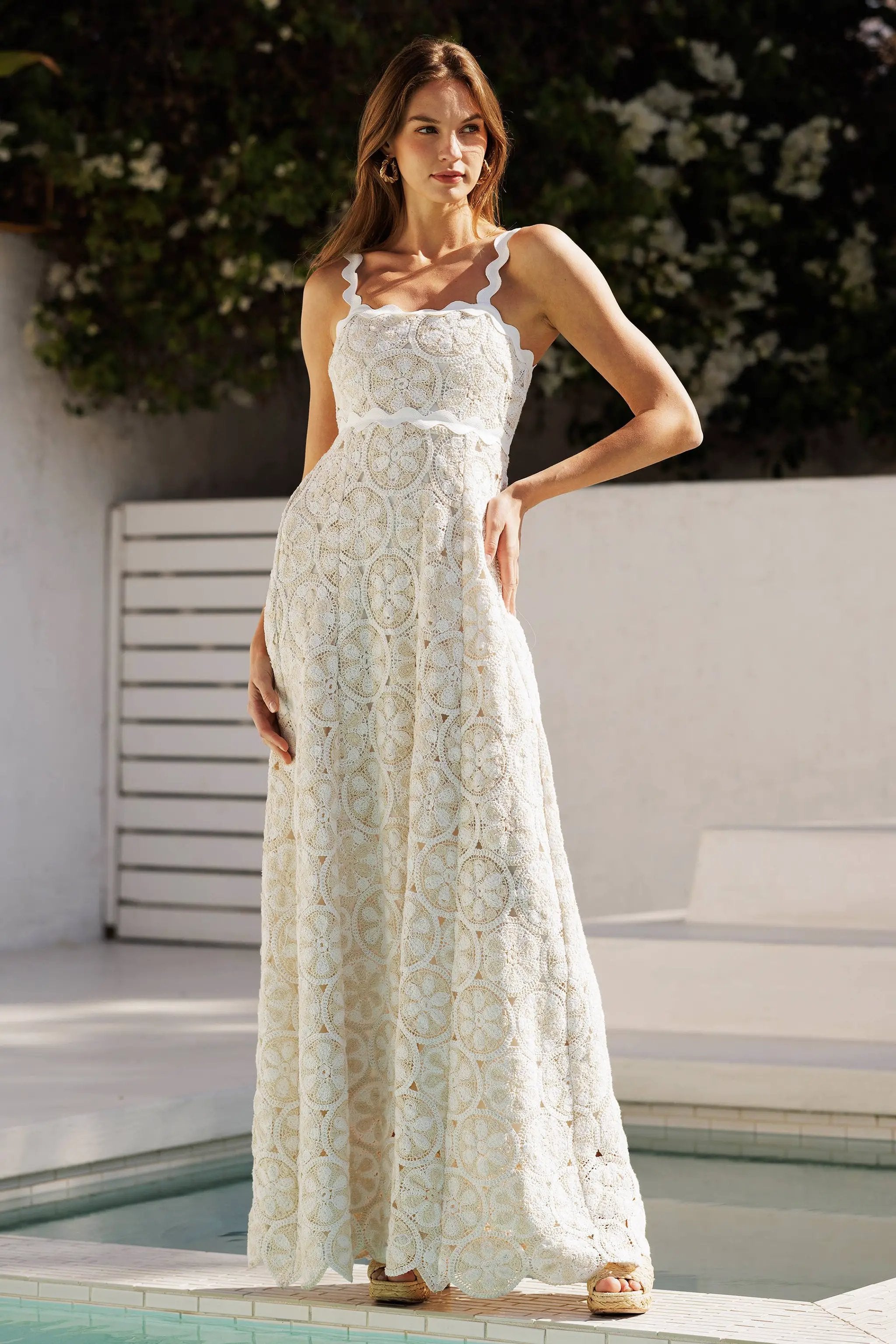 Endless Blu Endless Blu Two Tone Scallop Tank Crochet Maxi Dress - Dresses crochet maxi dress